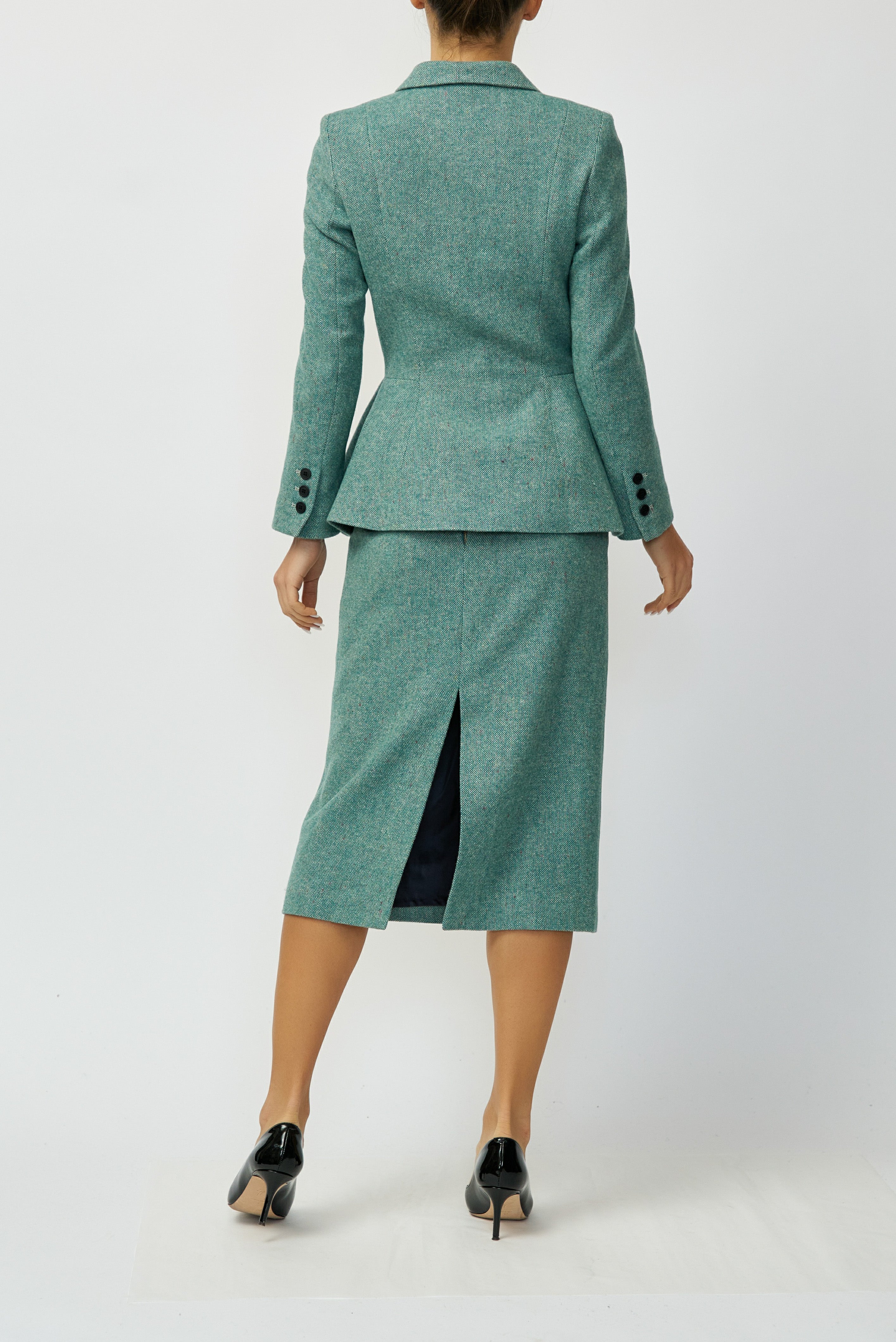 Wool Midi Pencil Skirt, Green