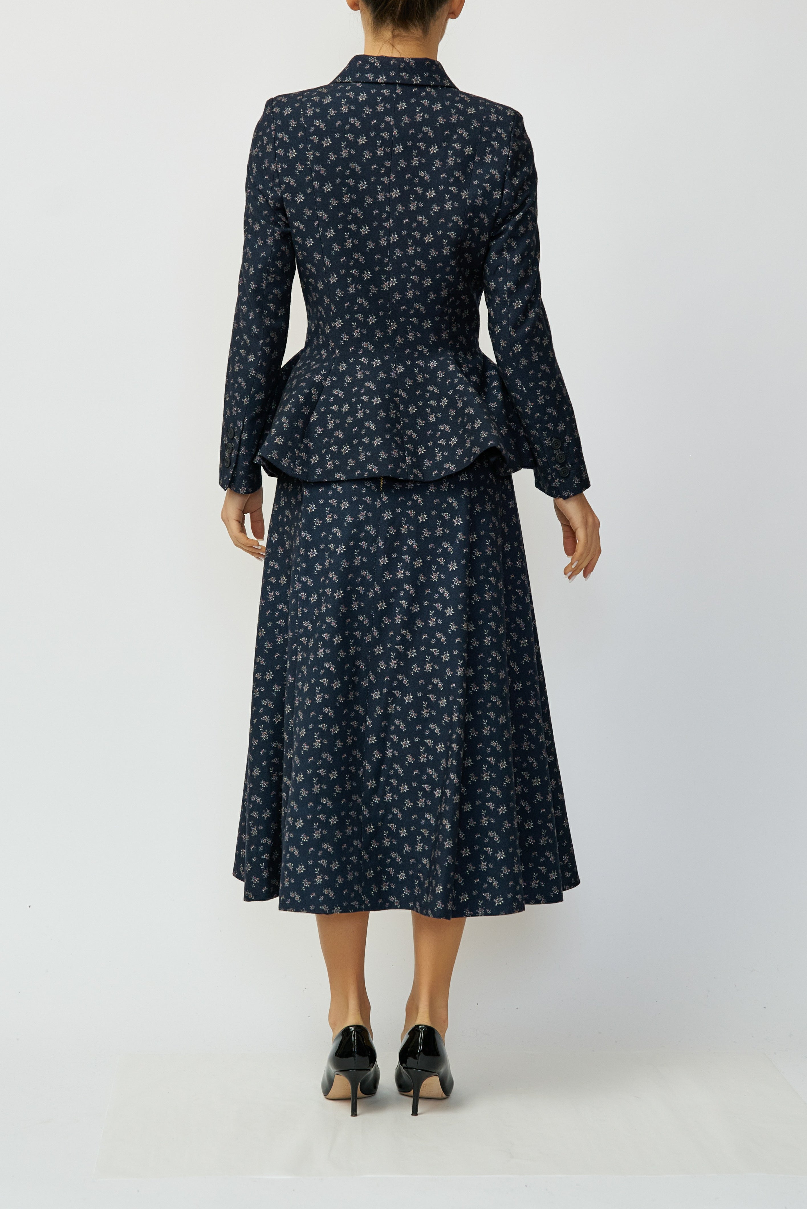 Sacou cu Peplum si Imprimeu din Lana, Bleumarin