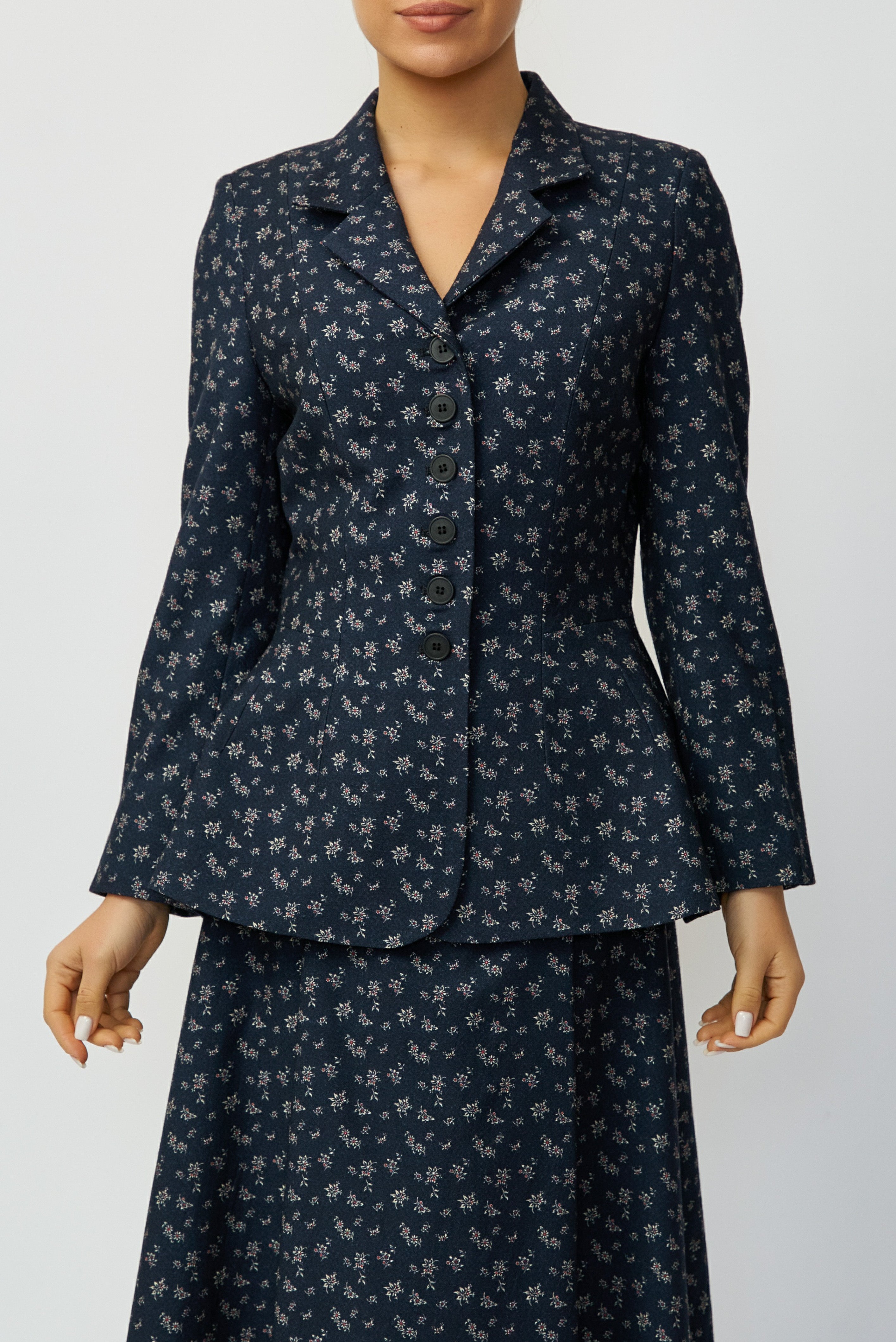 Sacou cu Imprimeu din Lana, Bleumarin