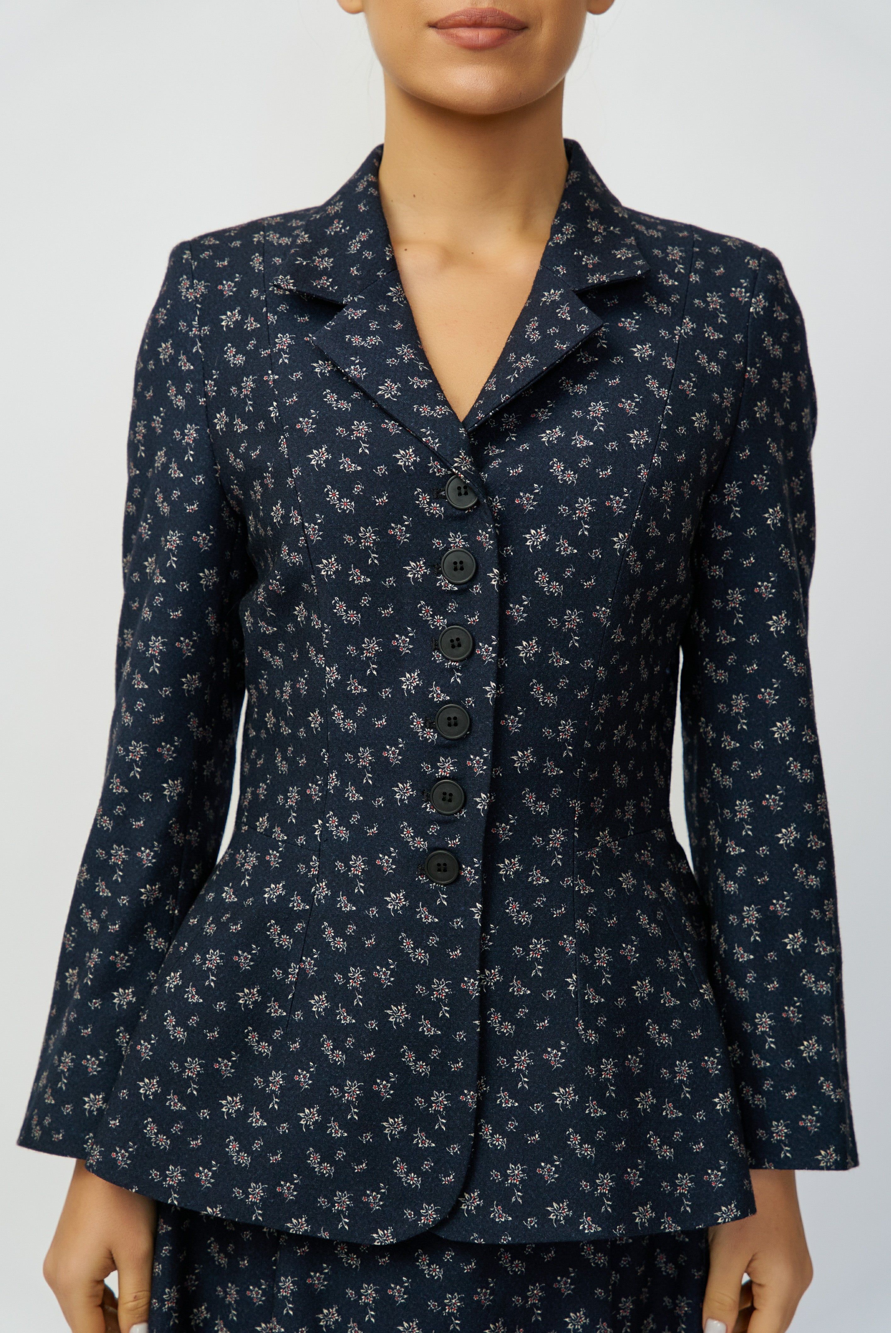 Sacou cu Imprimeu din Lana, Bleumarin