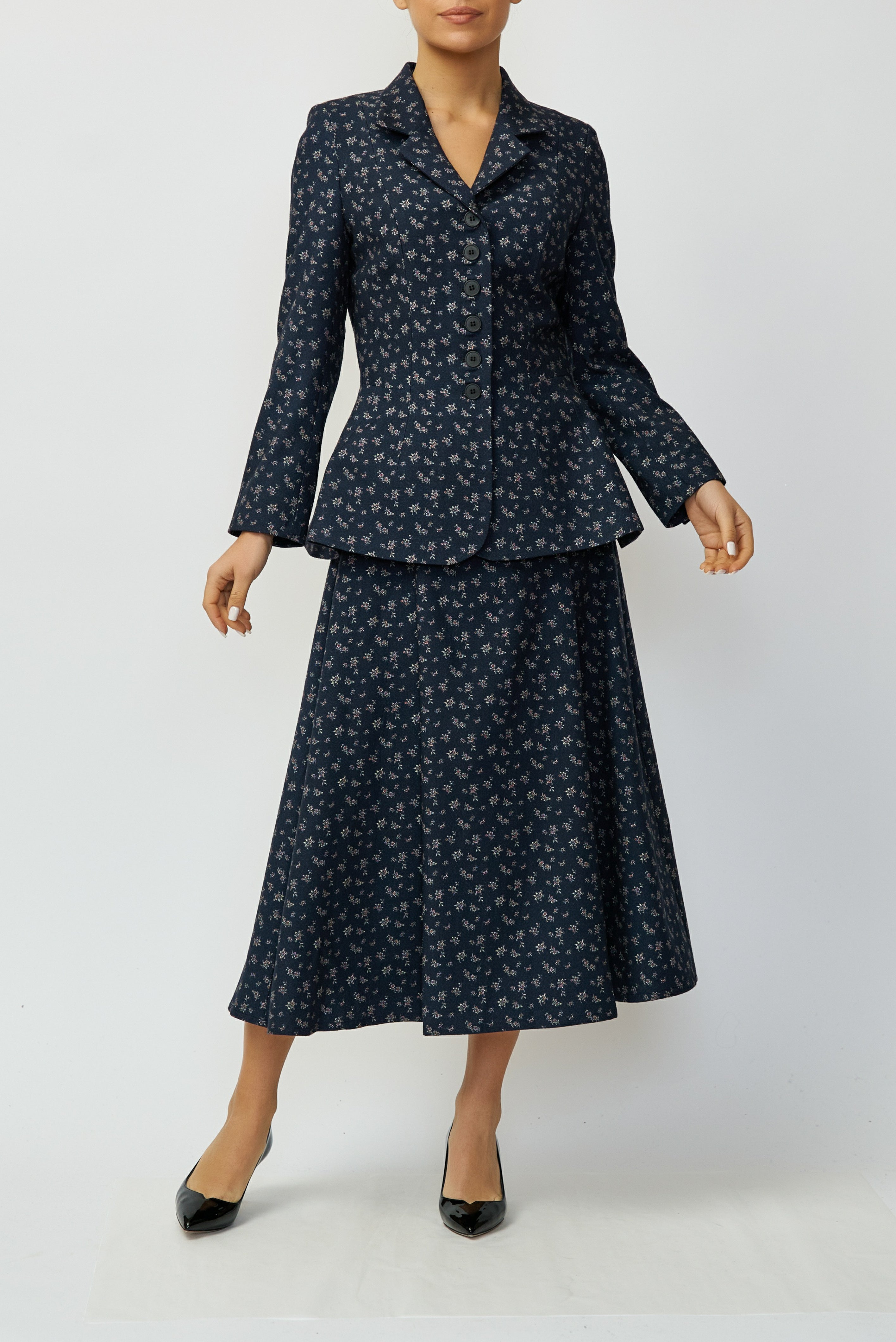 Sacou cu Imprimeu din Lana, Bleumarin