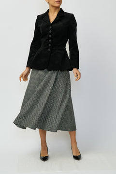 Wide Pleated Wool Midi Skirt, Grey