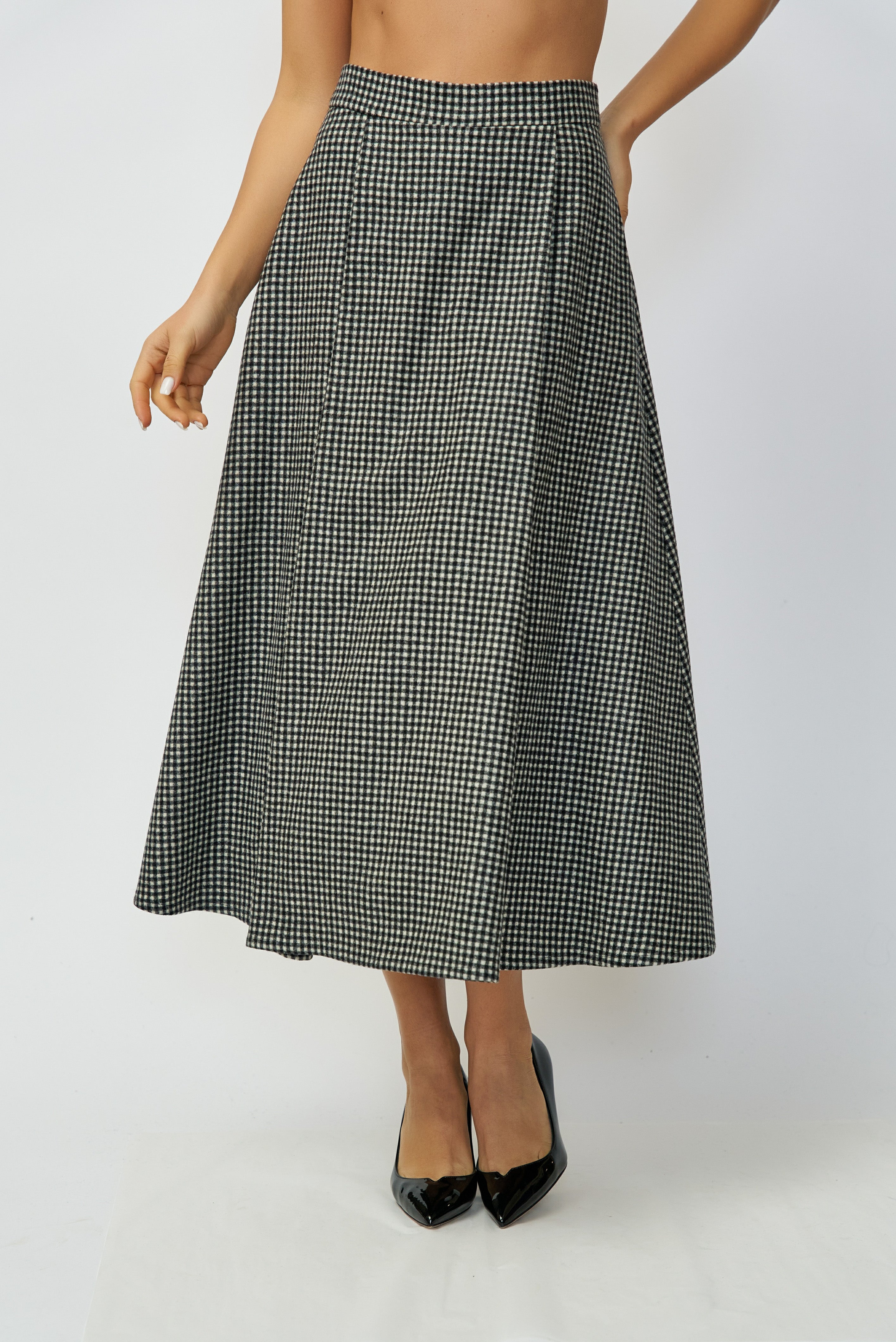 Wide Pleated Wool Midi Skirt, Grey