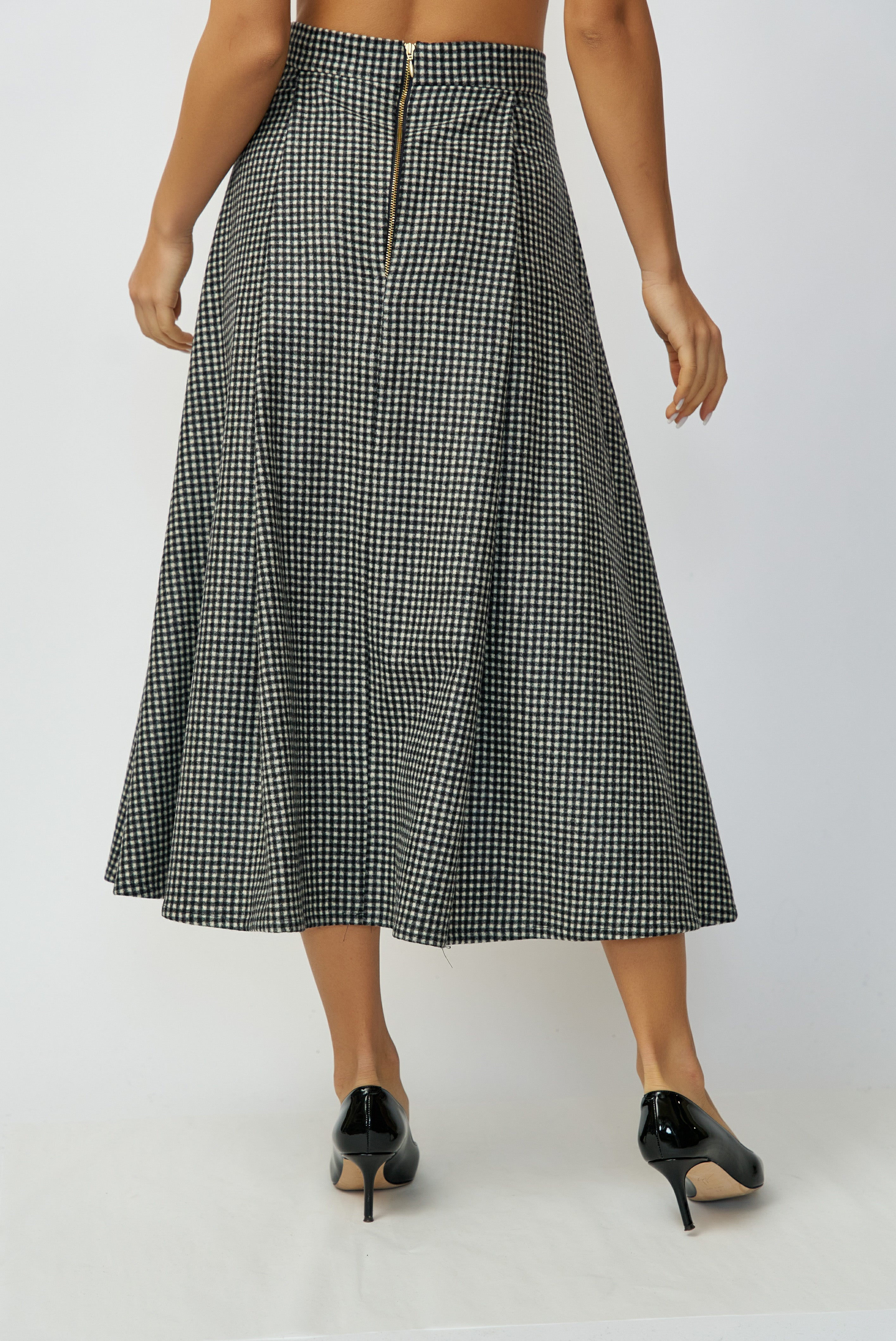 Wide Pleated Wool Midi Skirt, Grey