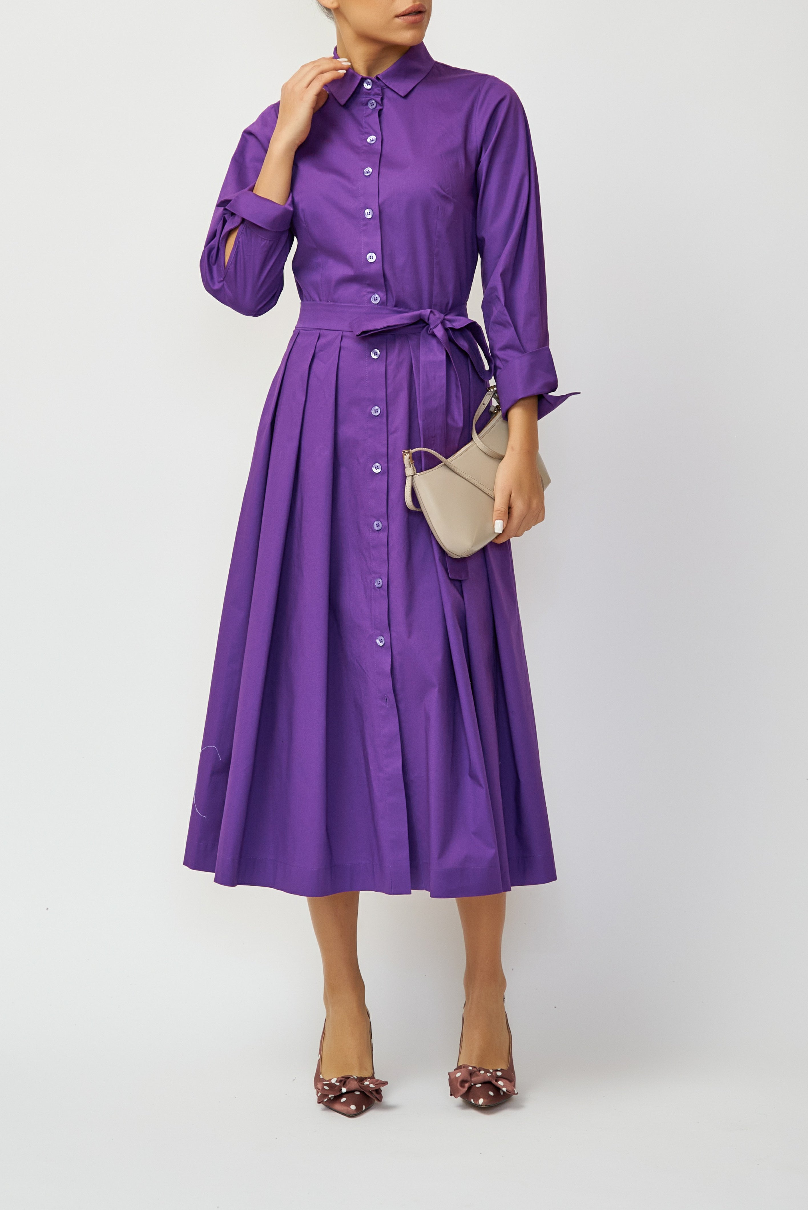 Midi Poplin Shirt Dress, Purple