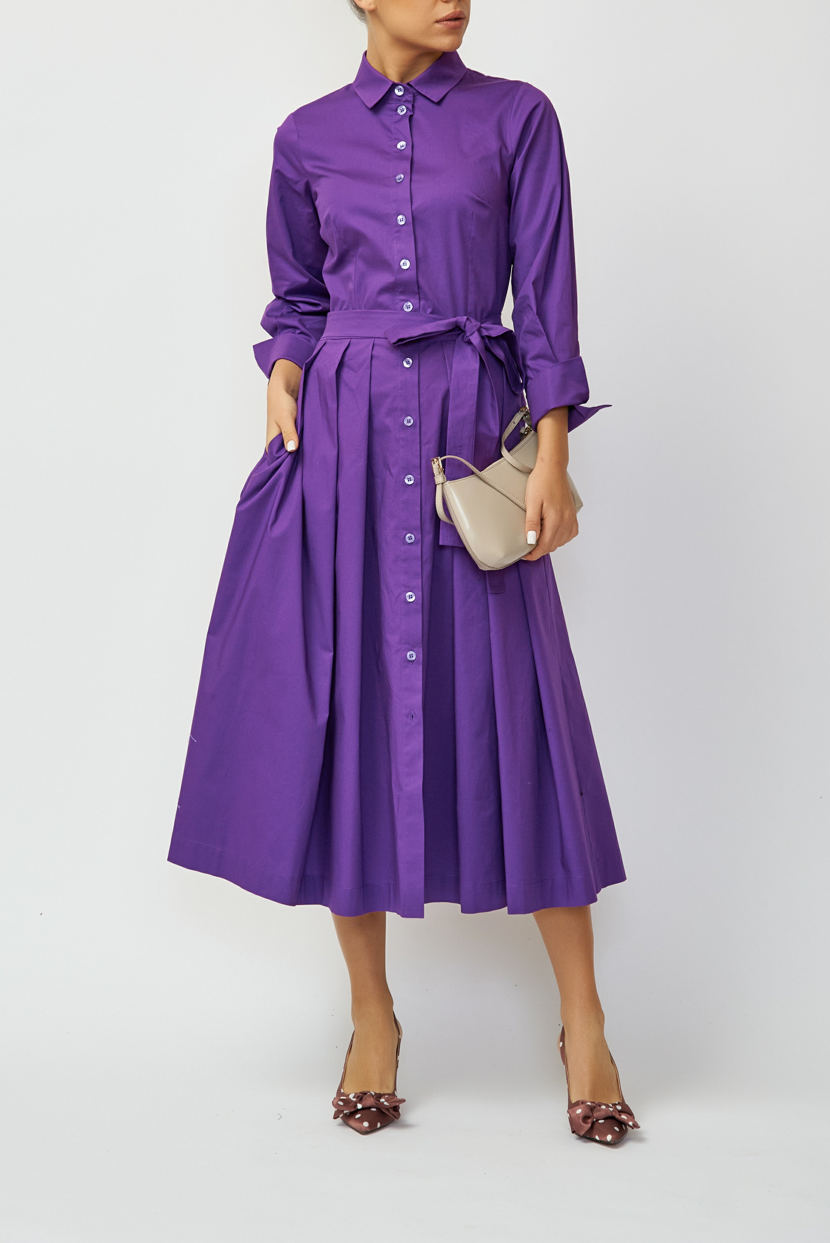 Midi Poplin Shirt Dress, Purple