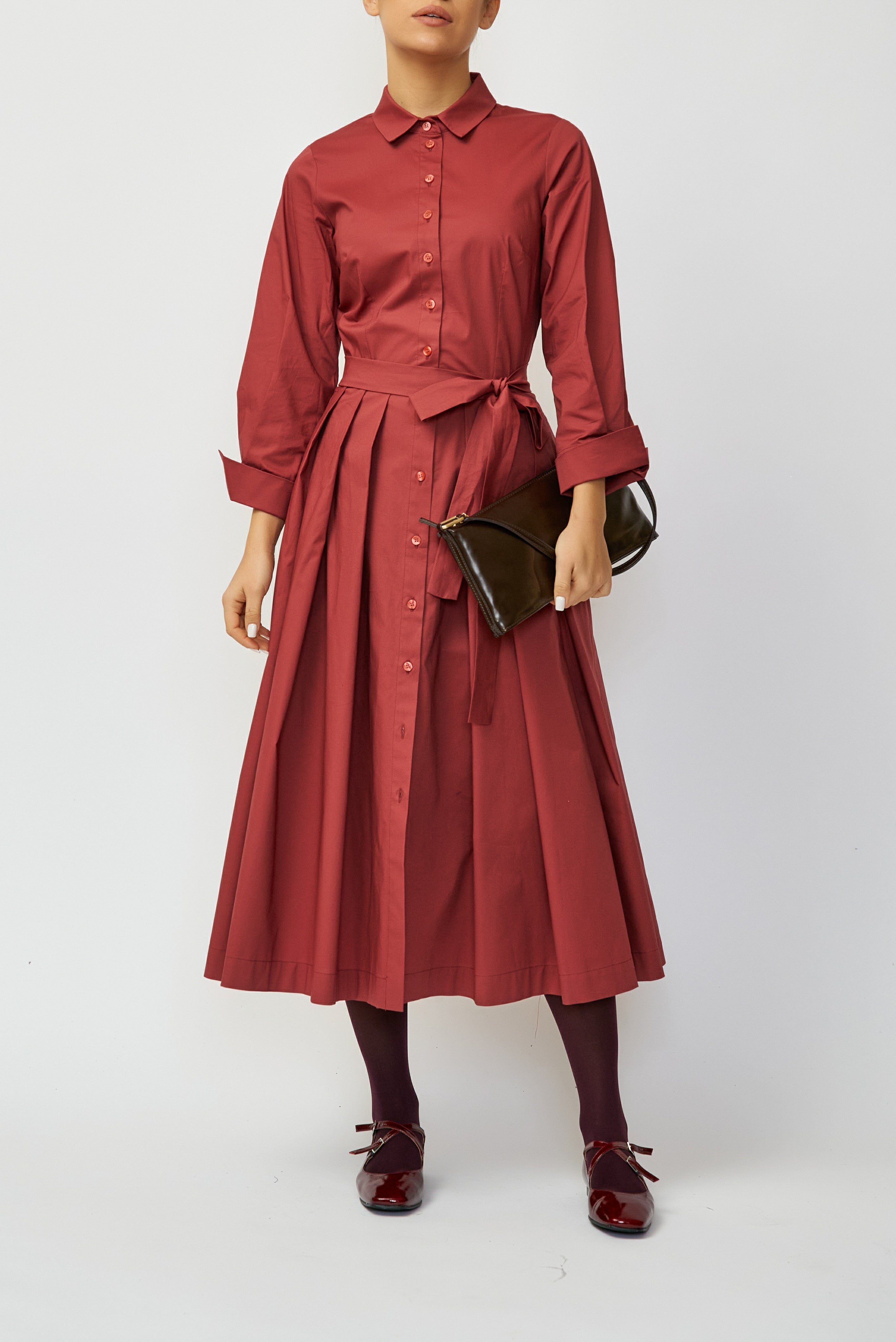 Rochie Camasa Midi din Poplin, Grena