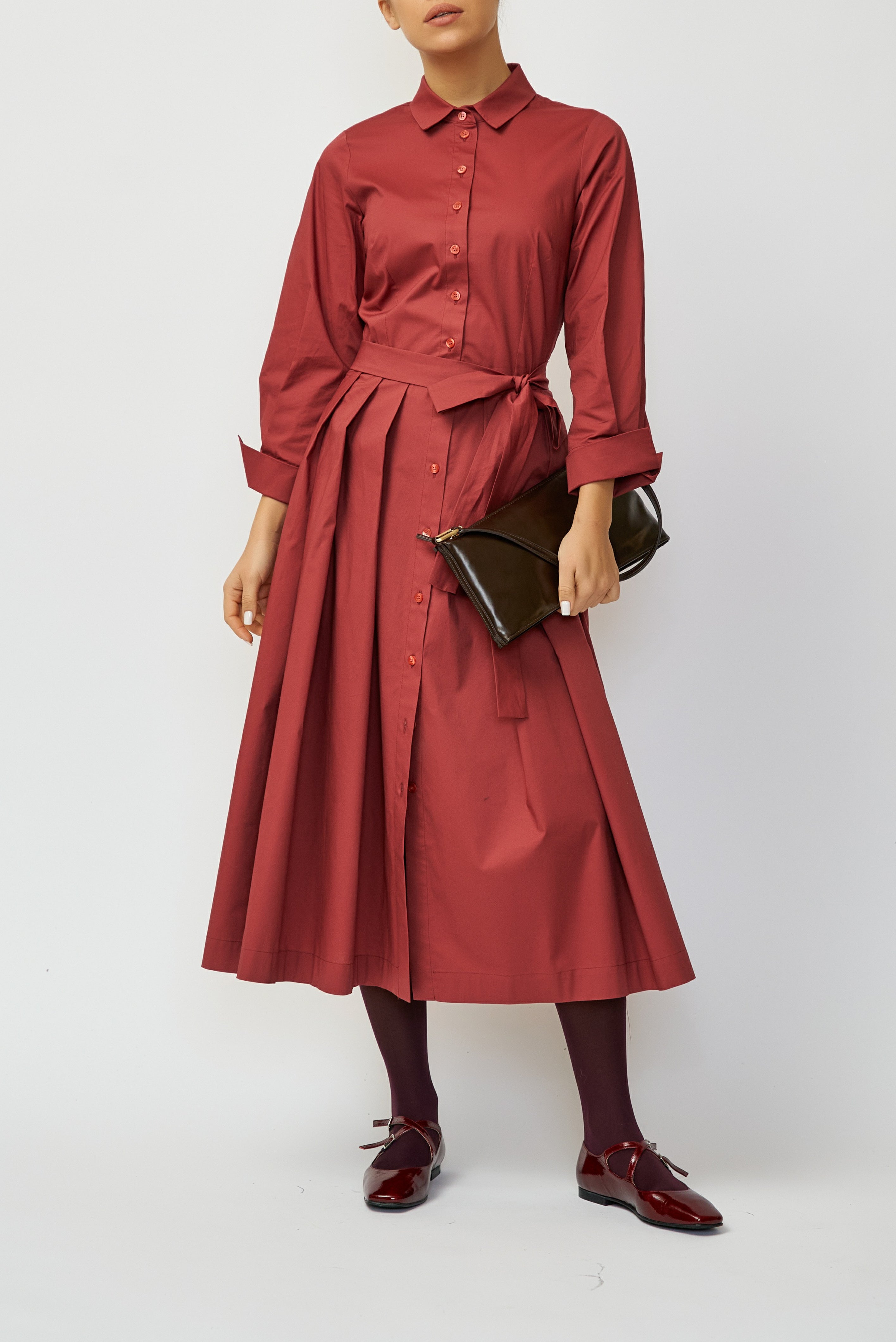 Rochie Camasa Midi din Poplin, Grena