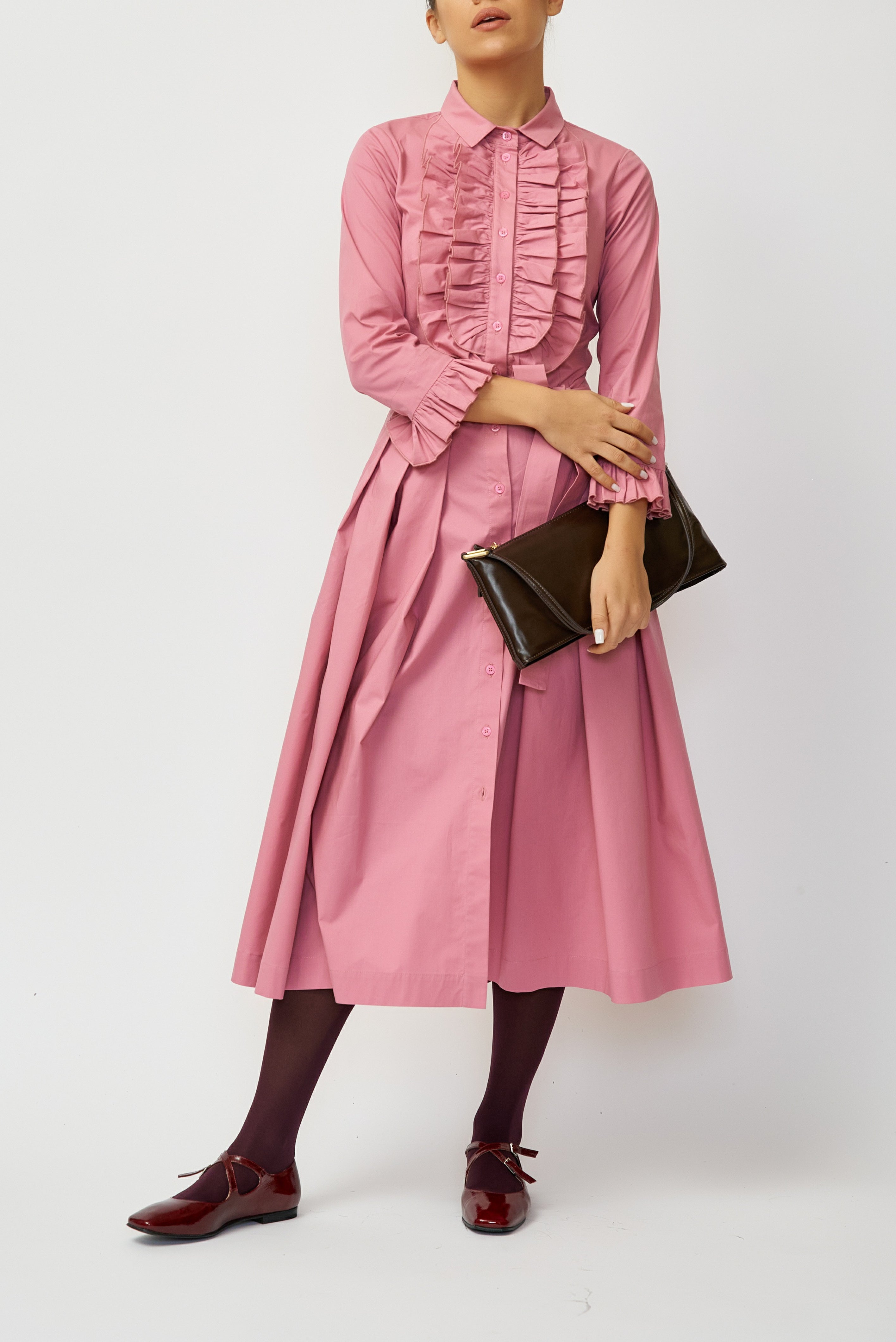 Poplin Midi Shirt Dress, Powder Pink