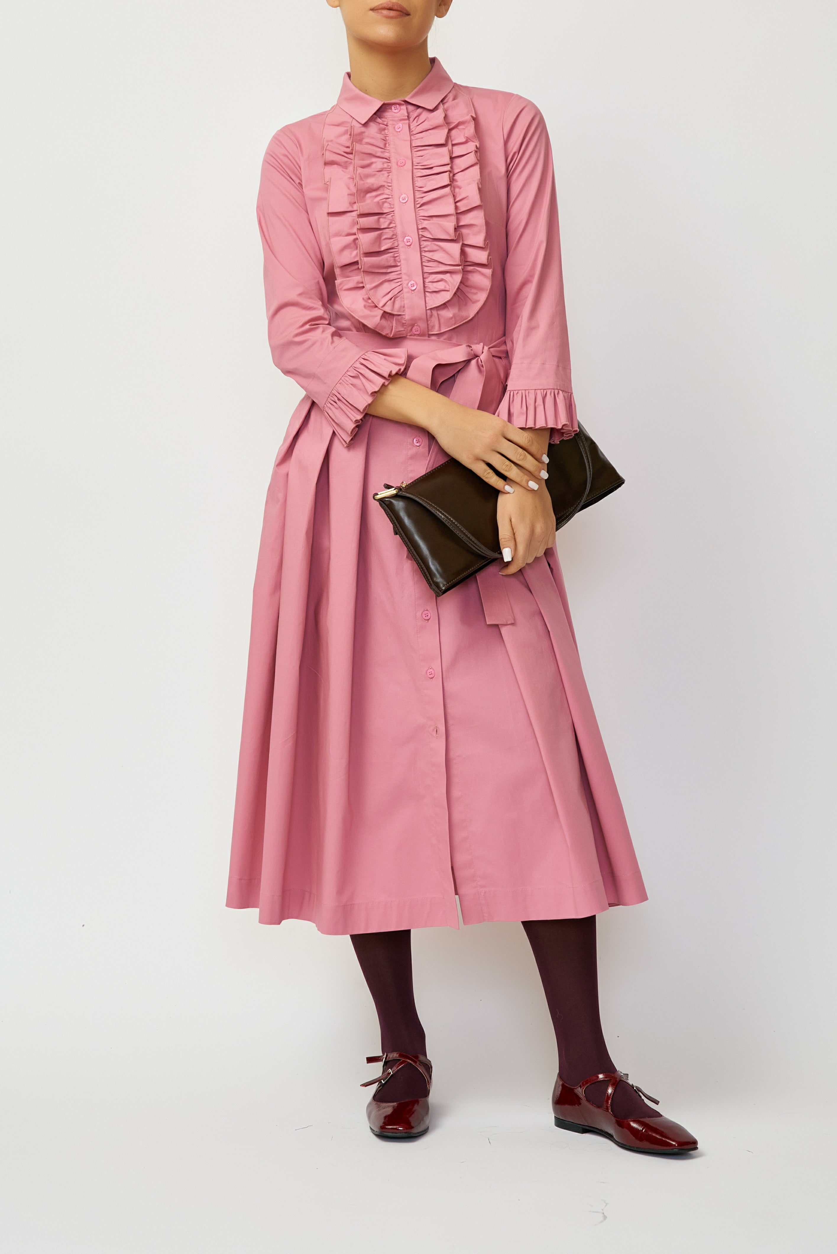 Poplin Midi Shirt Dress, Powder Pink