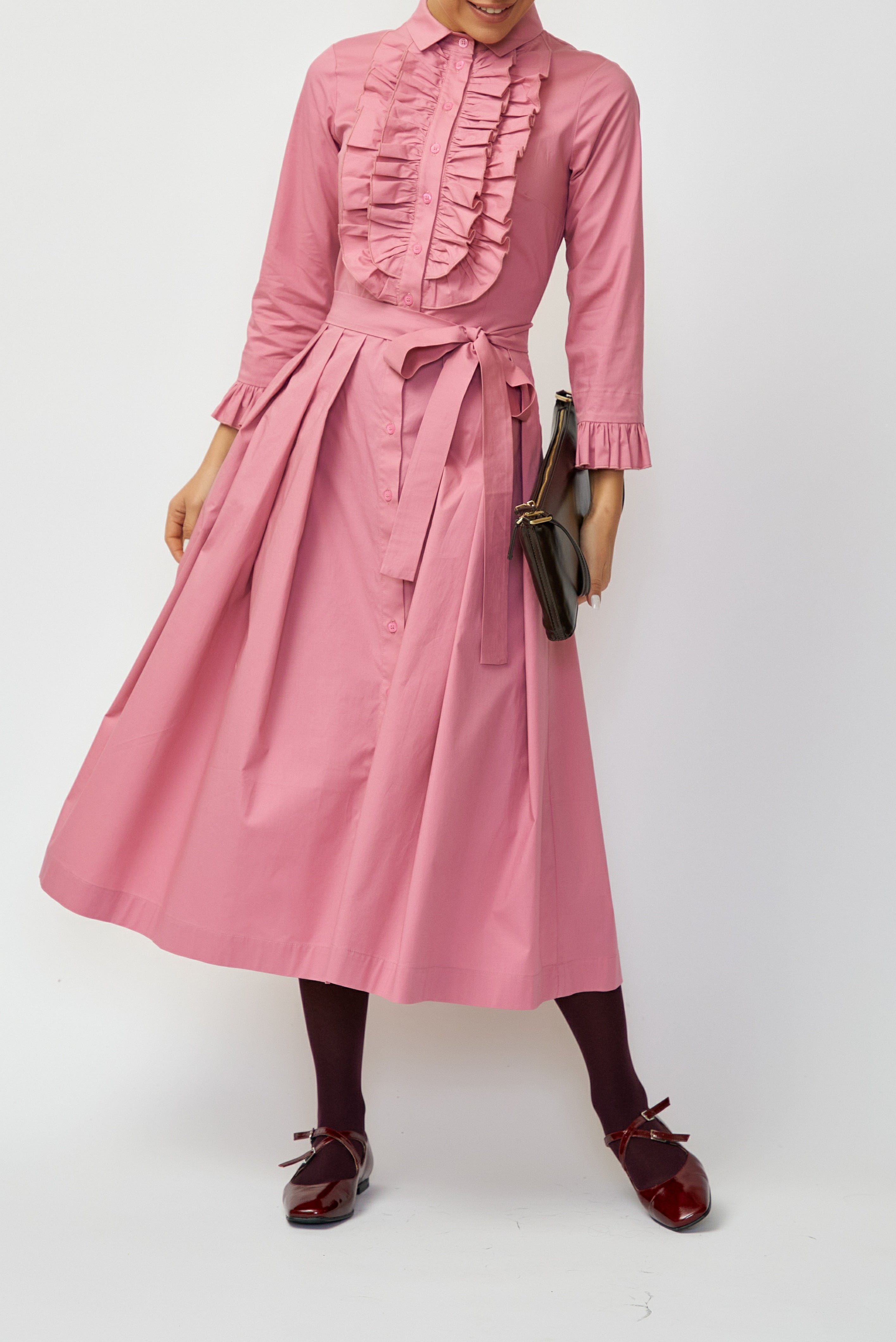 Poplin Midi Shirt Dress, Powder Pink