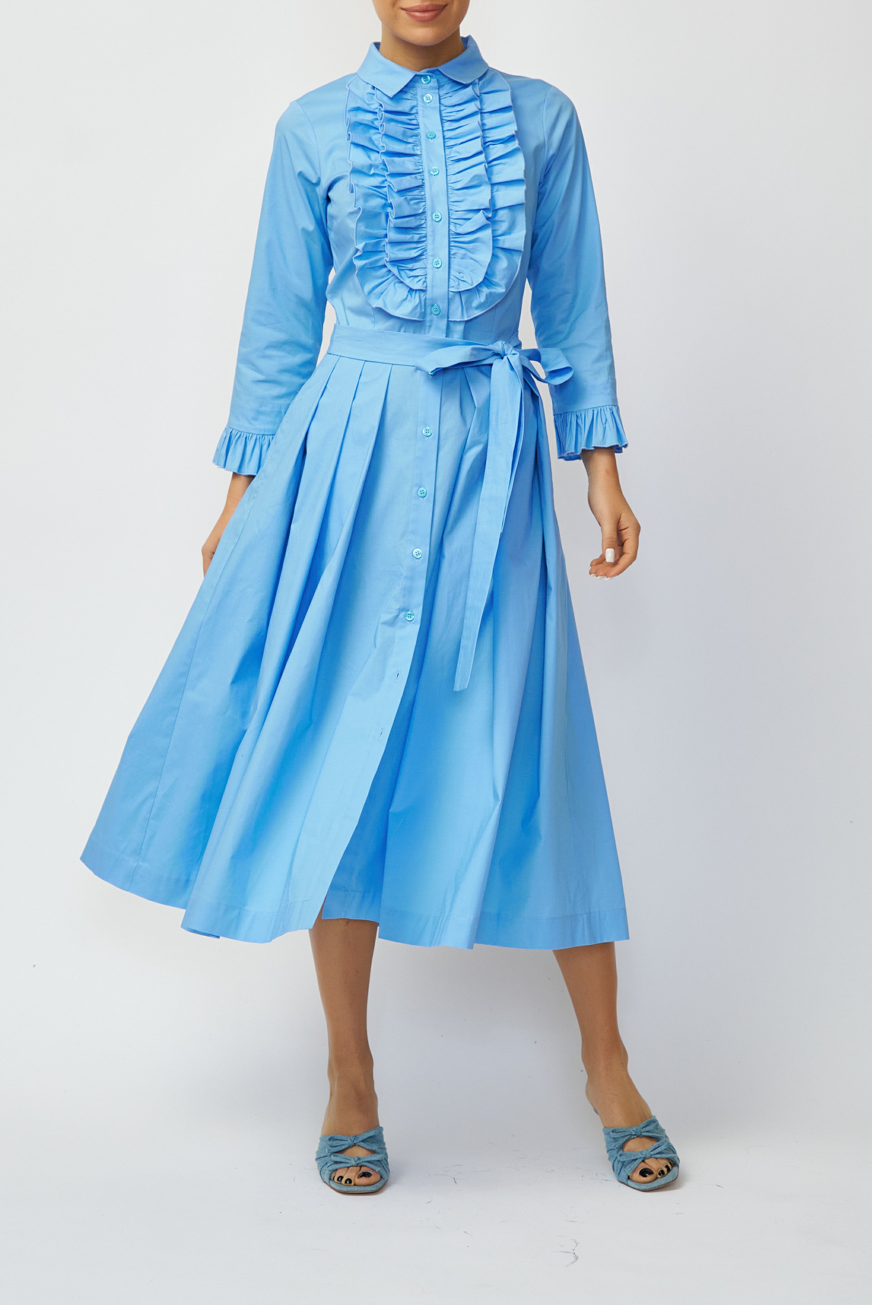 Poplin Midi Shirt Dress, Light Blue
