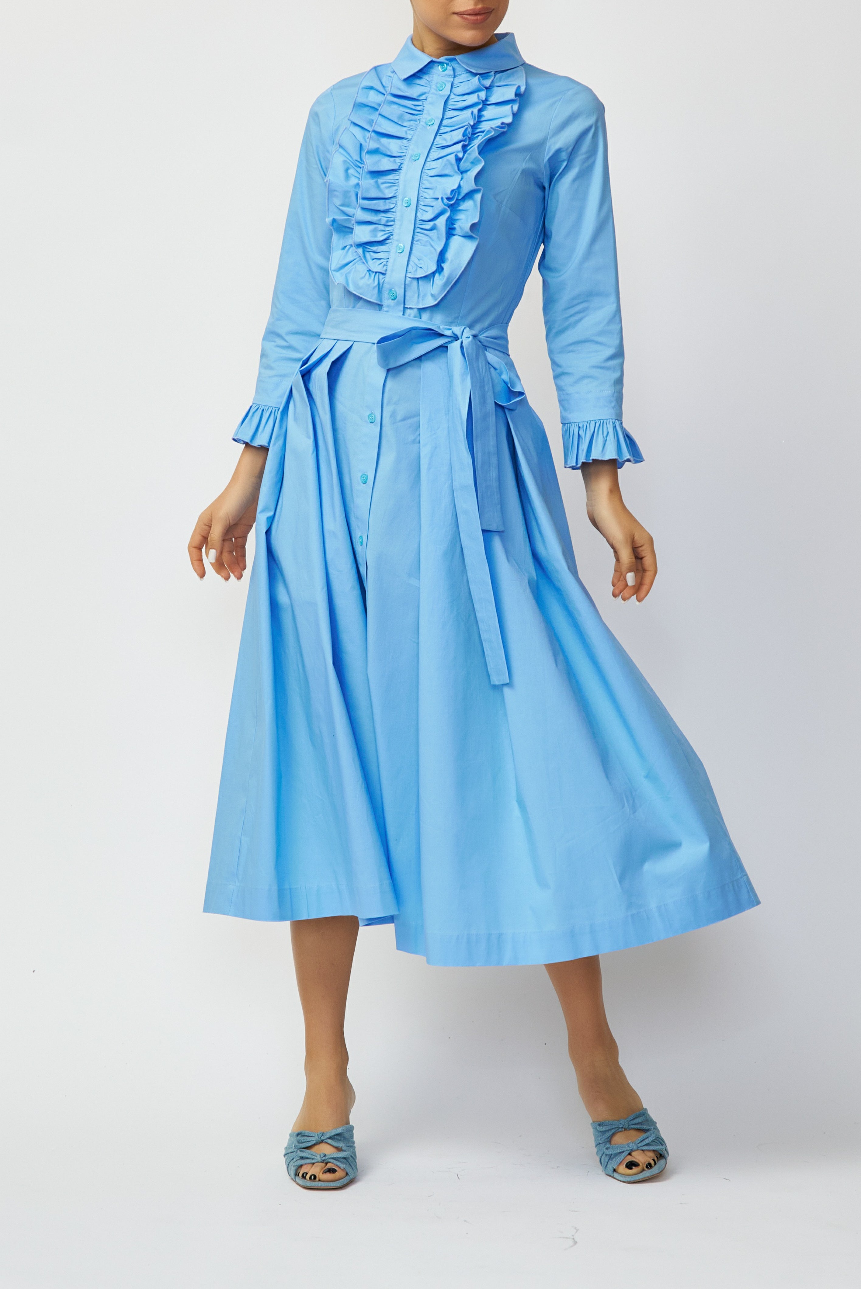 Poplin Midi Shirt Dress, Light Blue