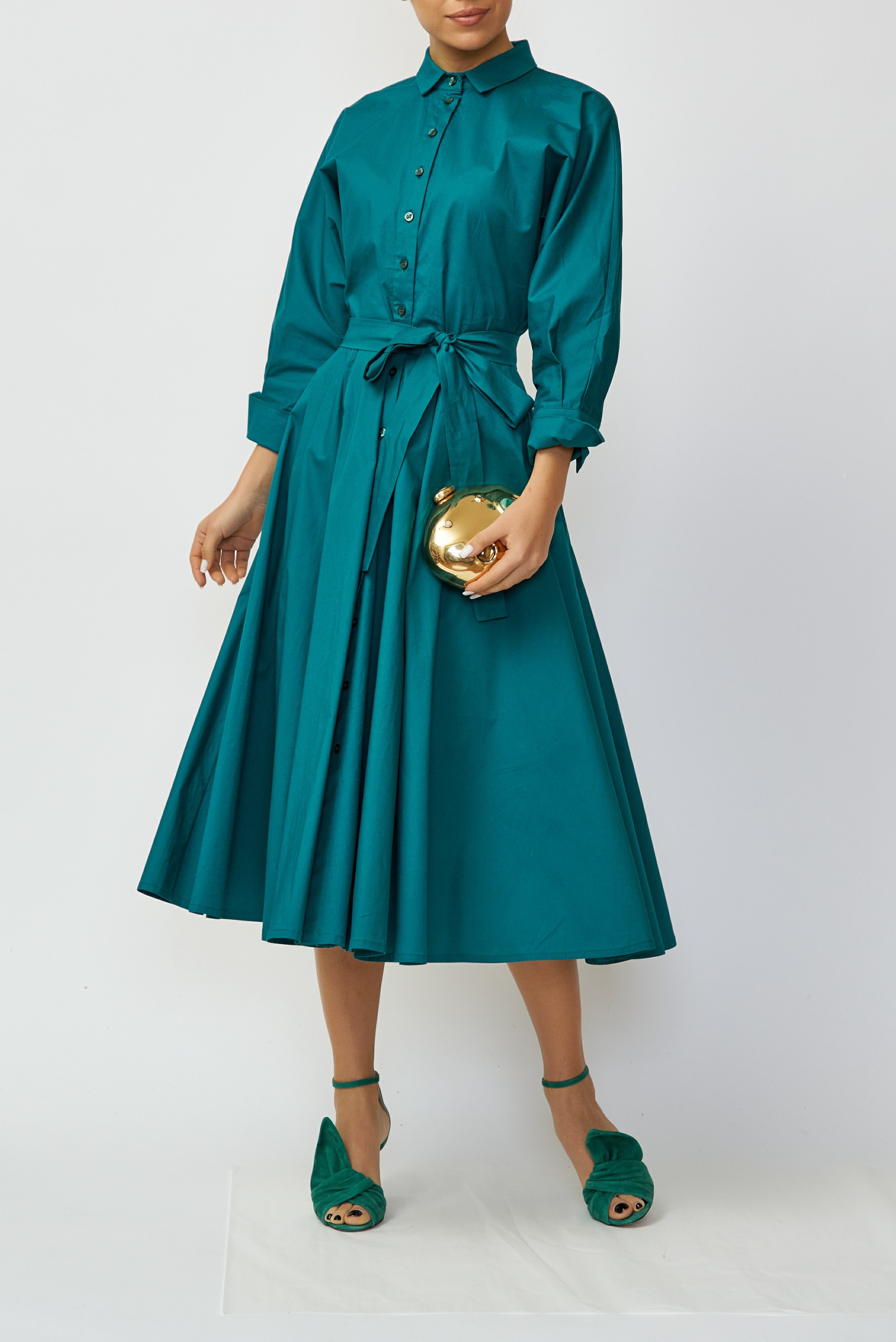 Midi Poplin Shirt Dress, Green