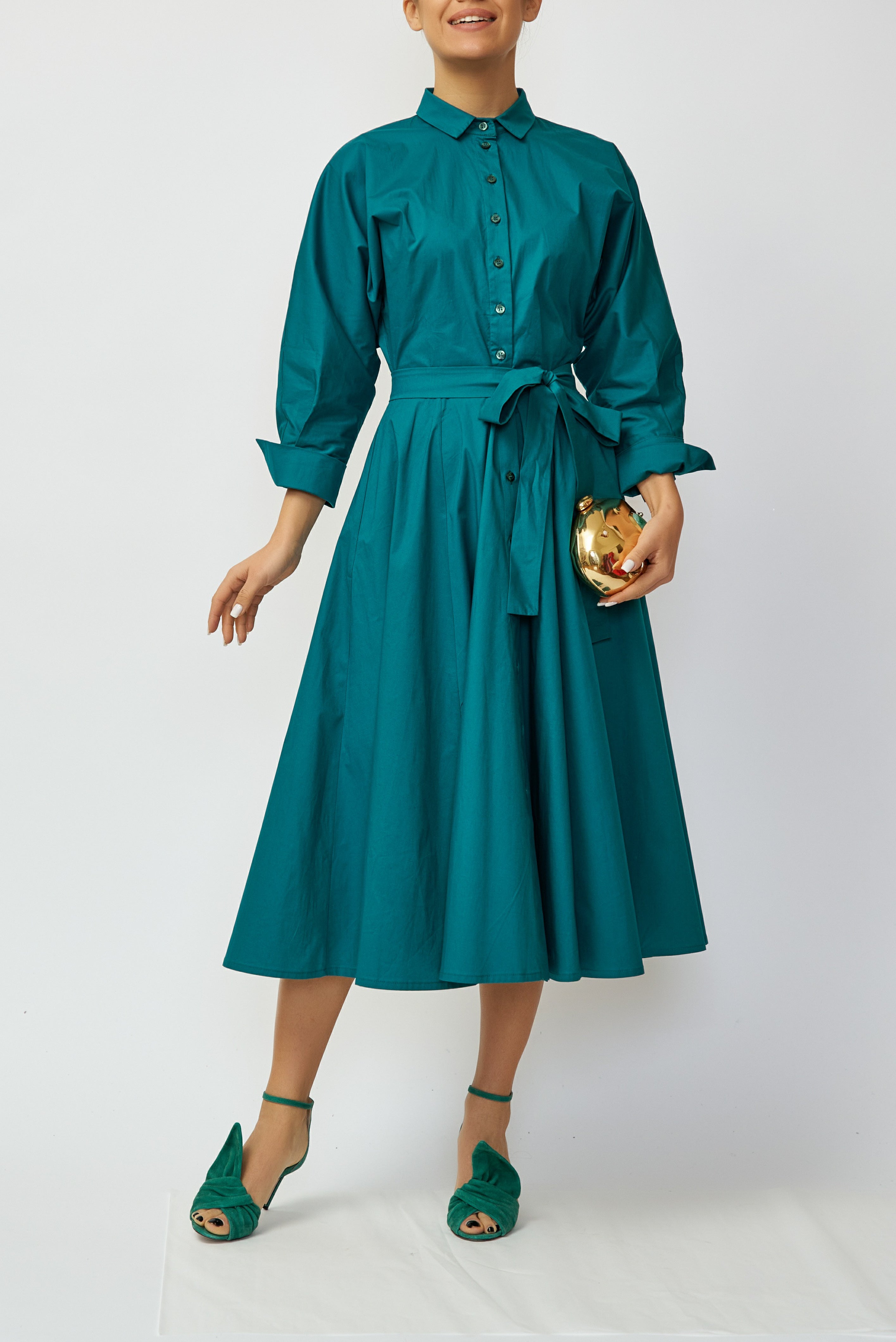 Midi Poplin Shirt Dress, Green
