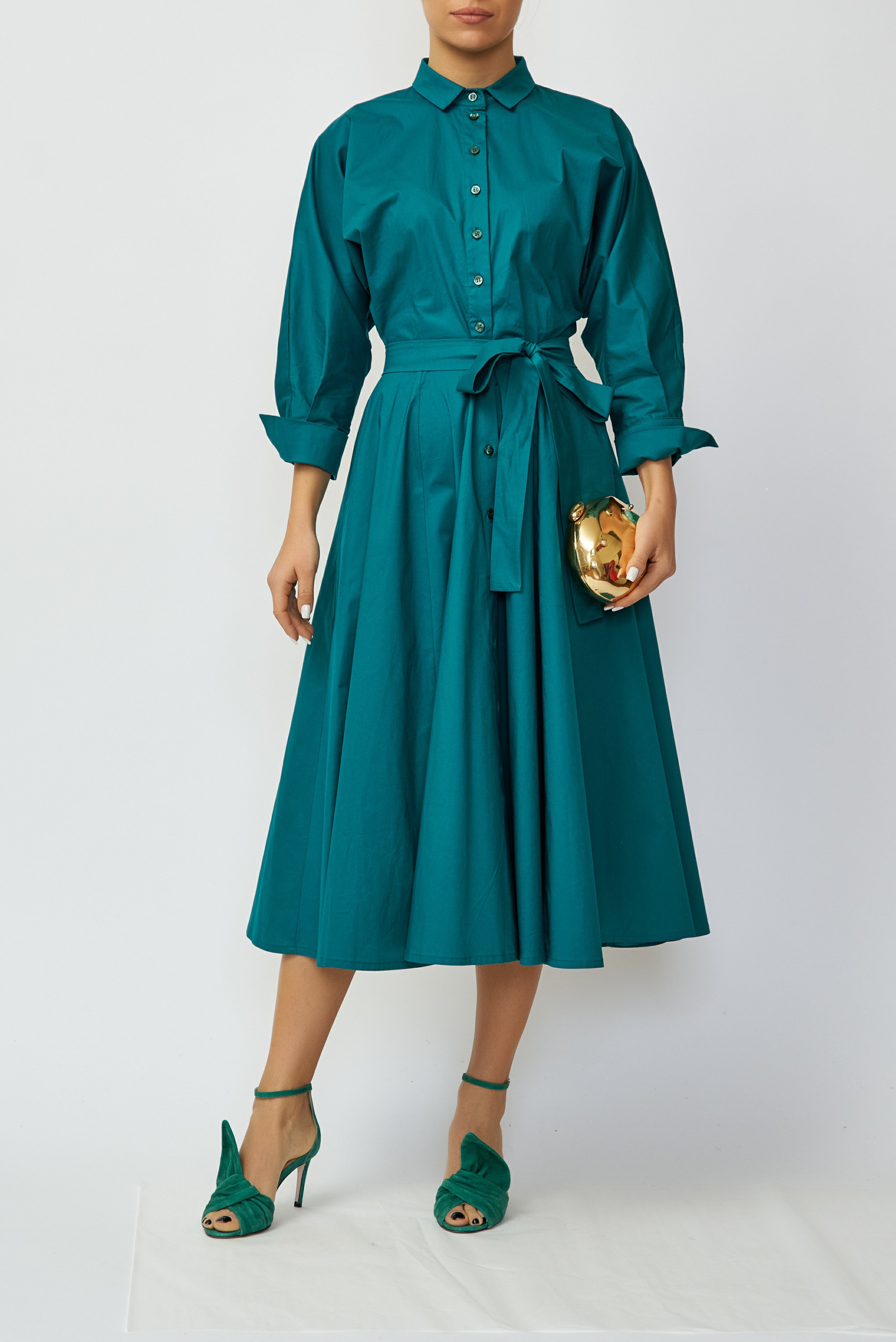 Midi Poplin Shirt Dress, Green