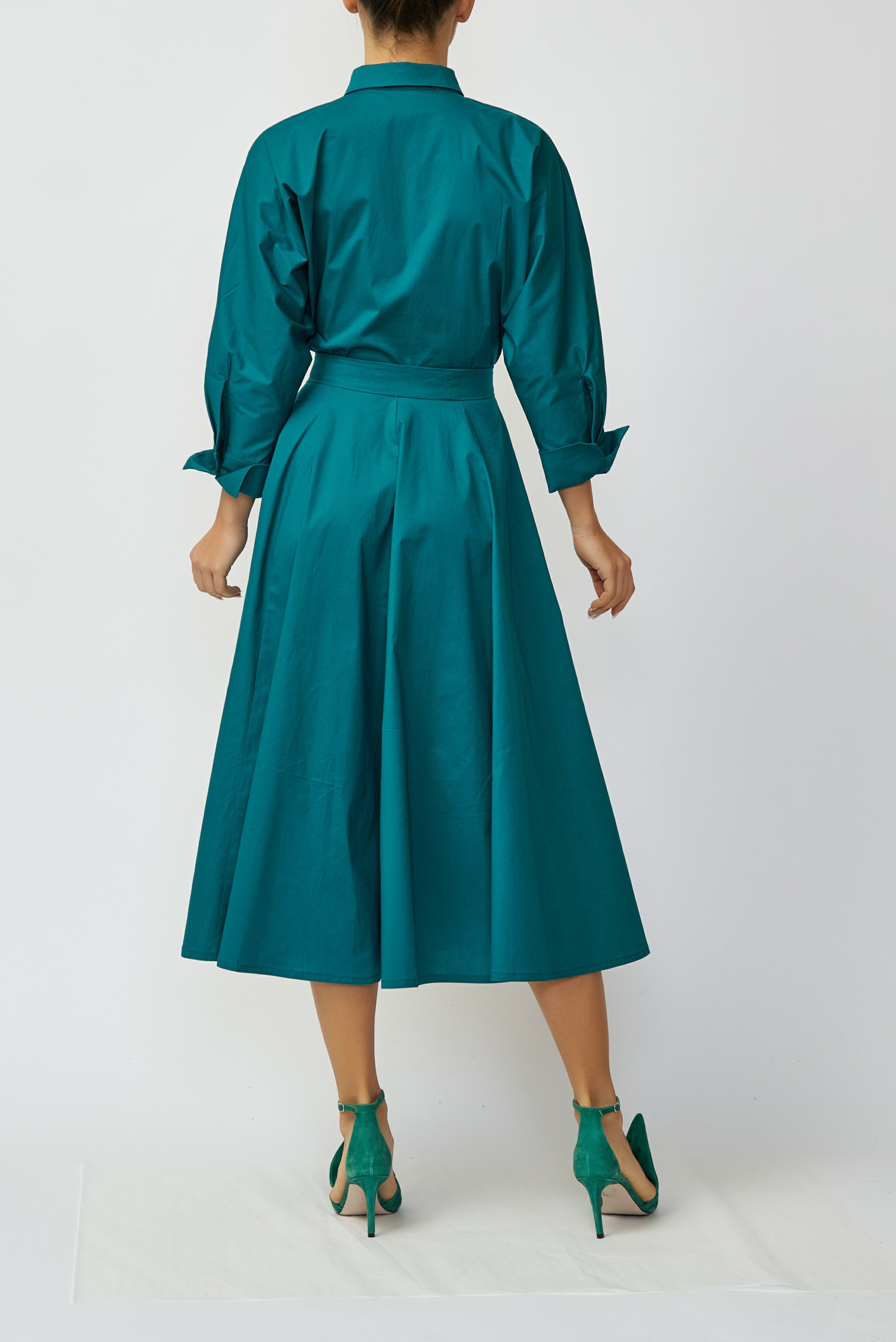 Midi Poplin Shirt Dress, Green