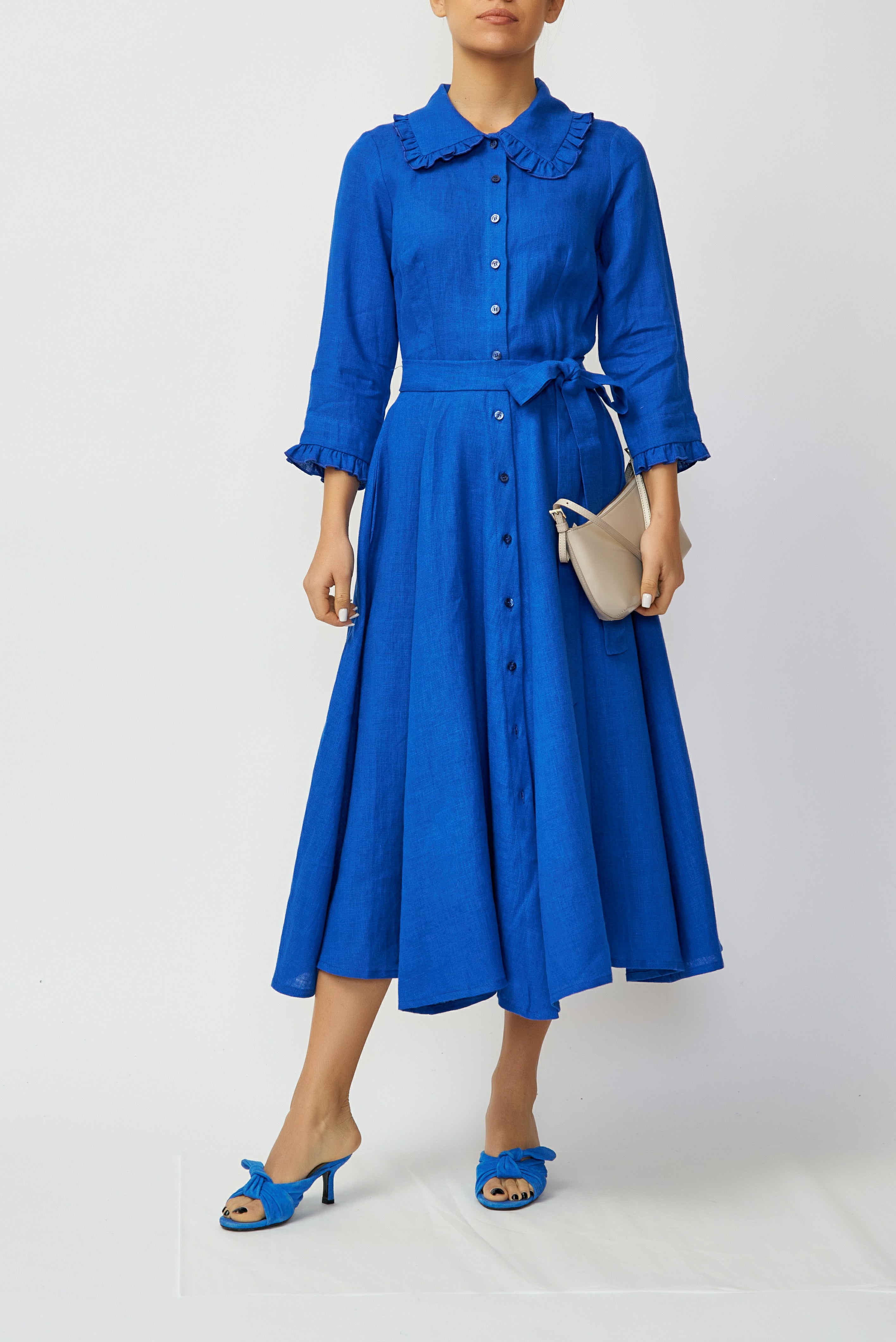 Rochie Camasa Midi din In, Albastru