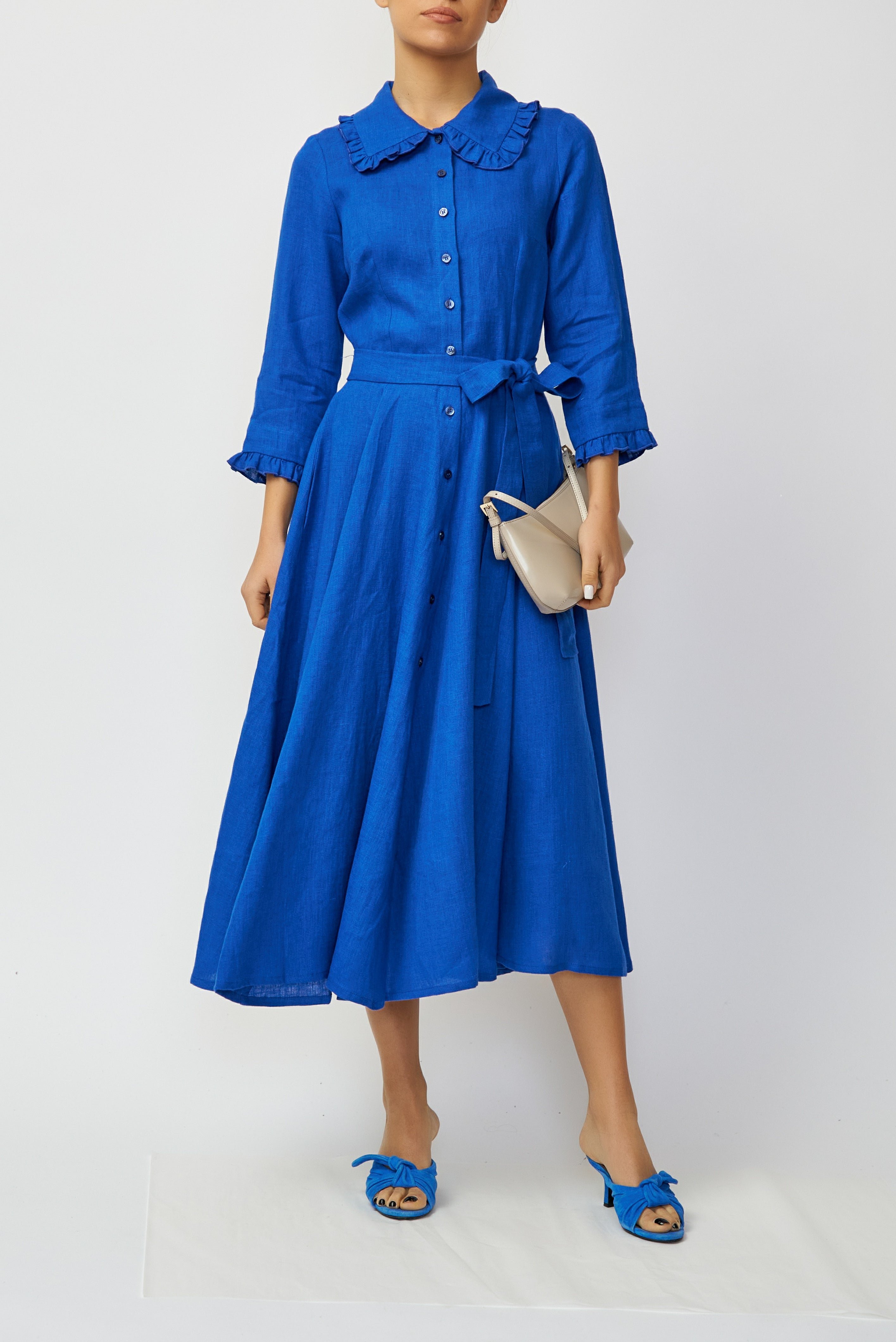 Rochie Camasa Midi din In, Albastru