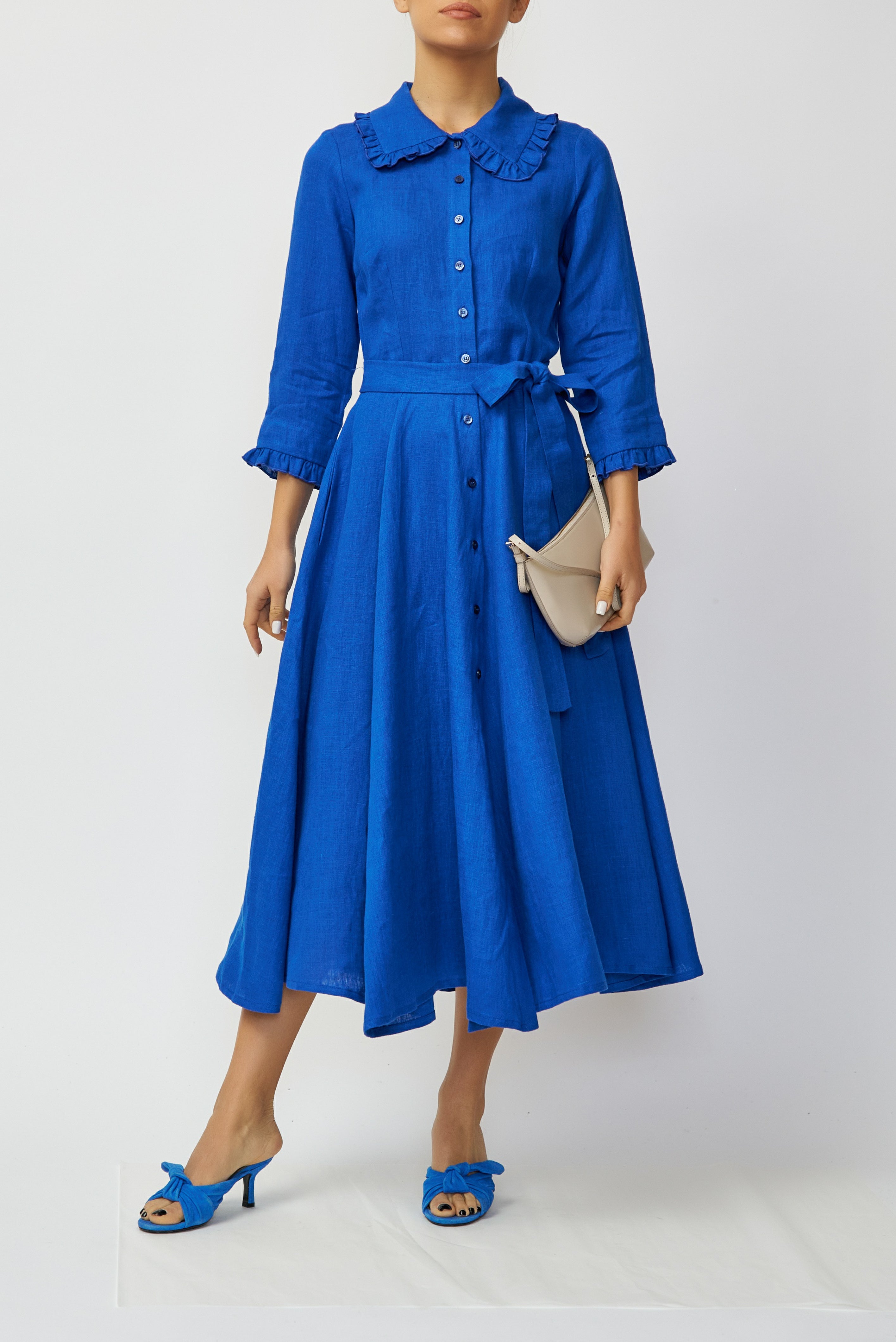 Rochie Camasa Midi din In, Albastru