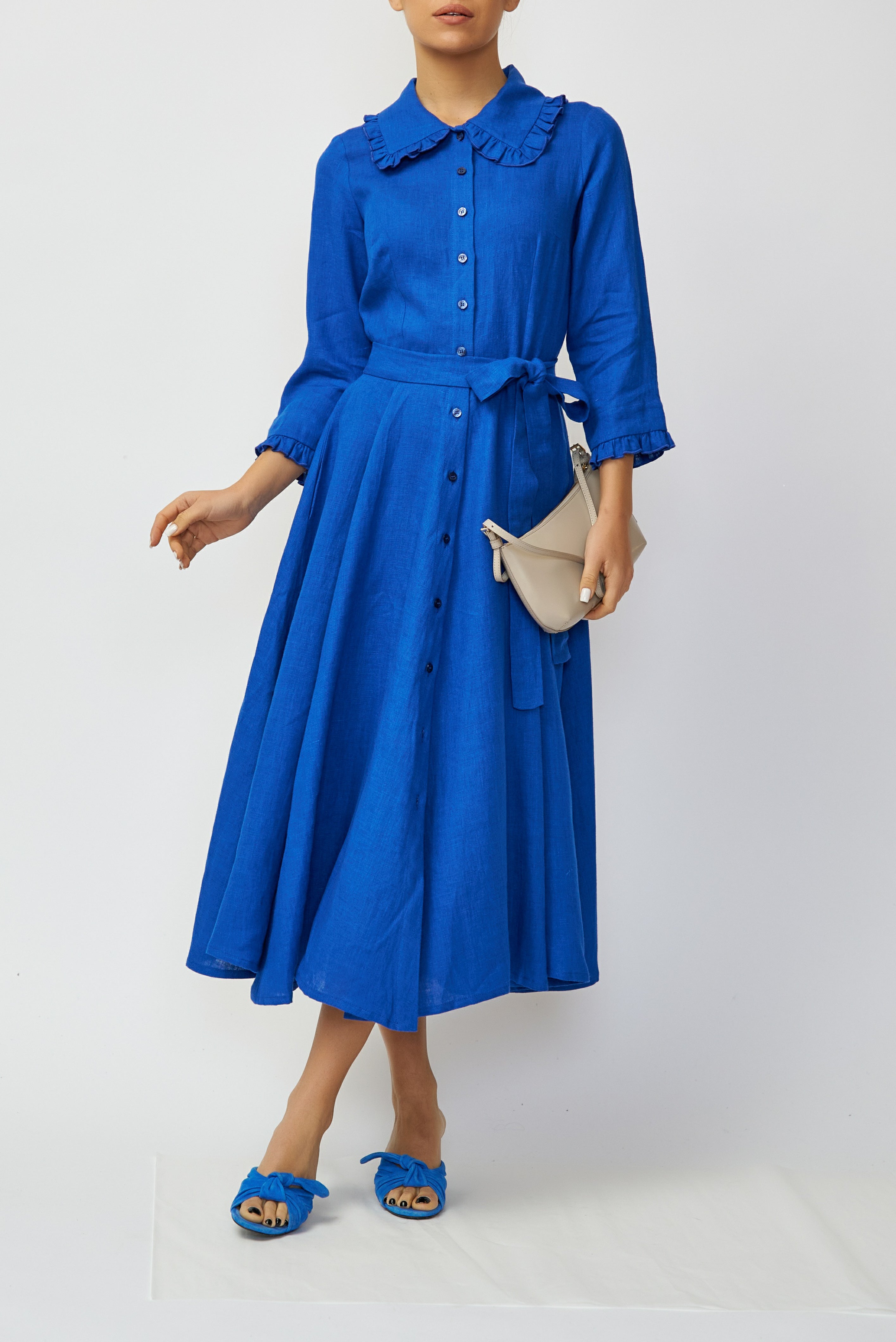 Rochie Camasa Midi din In, Albastru