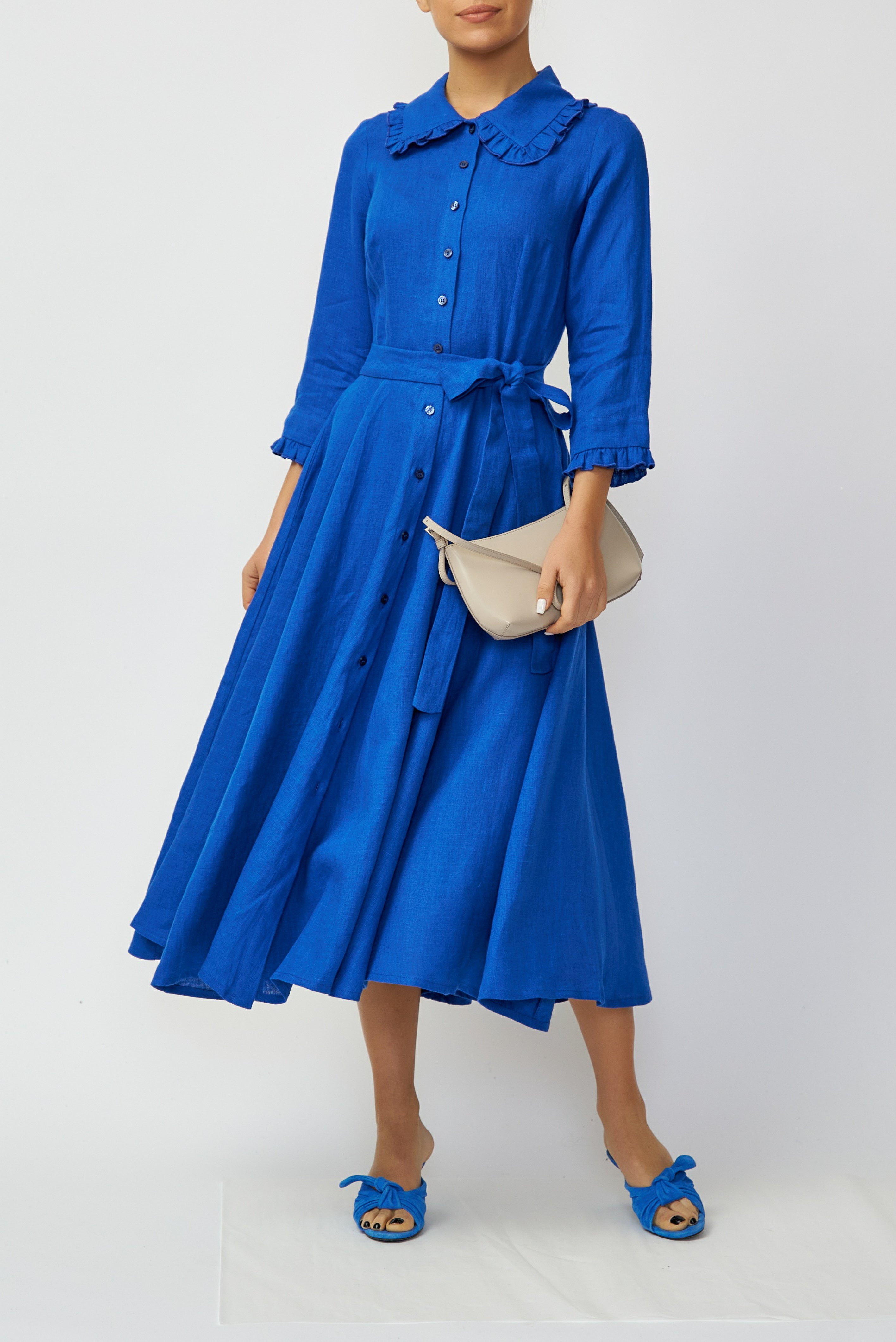 Rochie Camasa Midi din In, Albastru