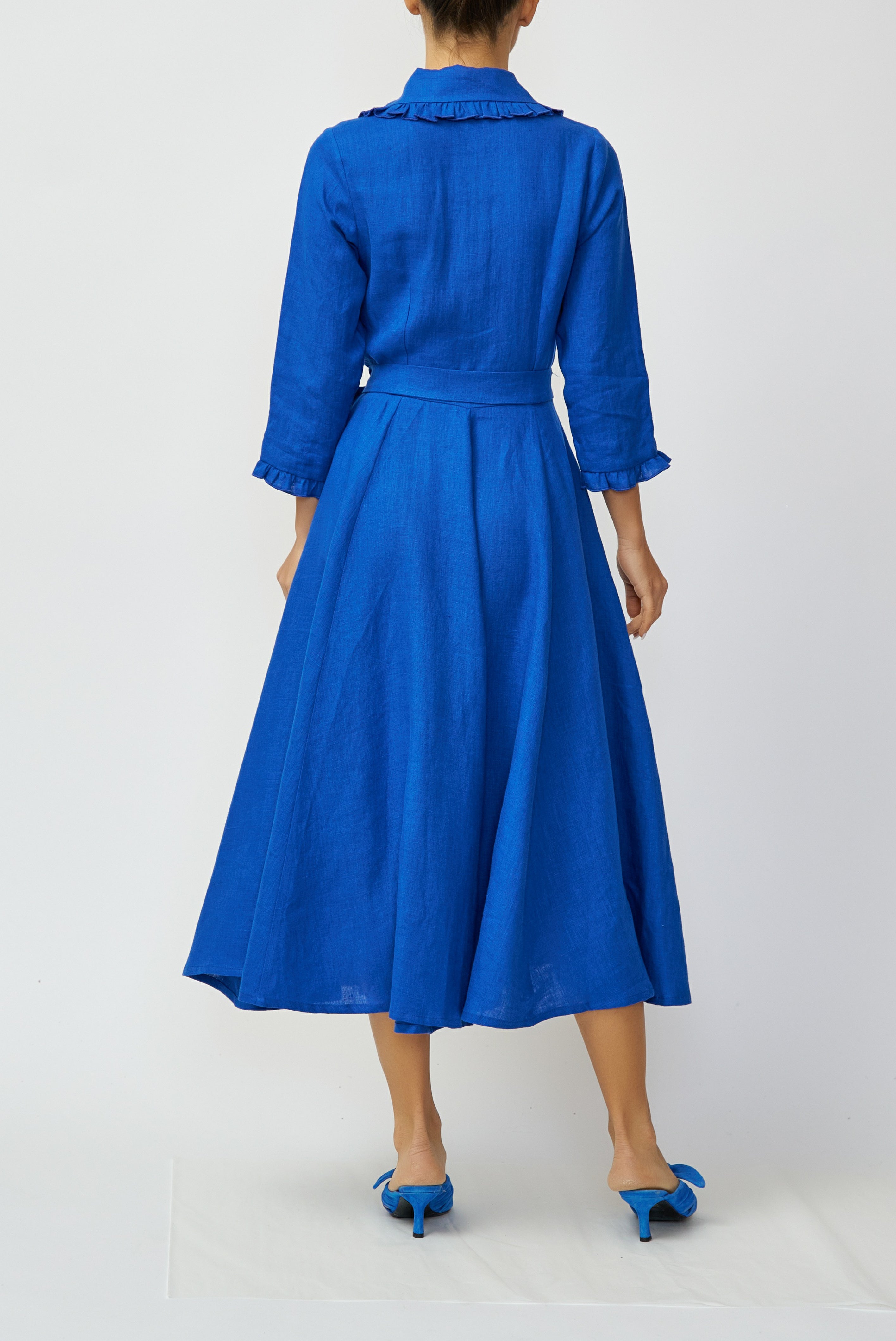 Rochie Camasa Midi din In, Albastru