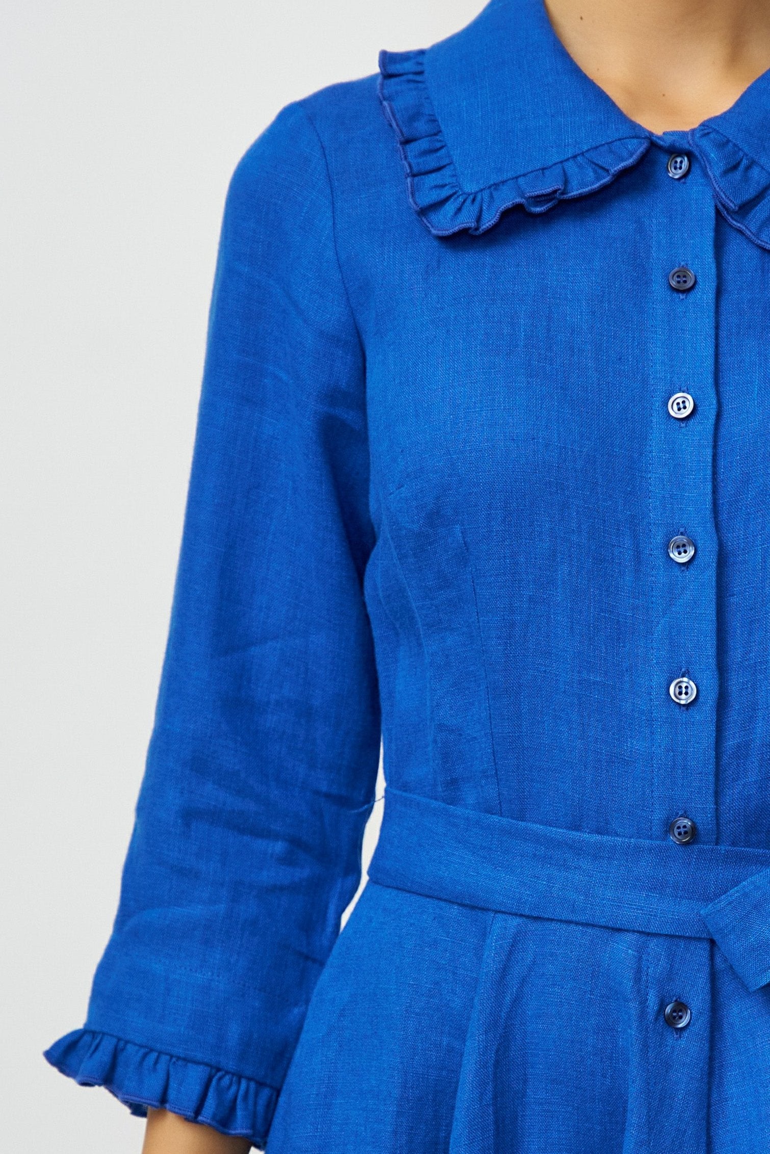 Rochie Camasa Midi din In, Albastru