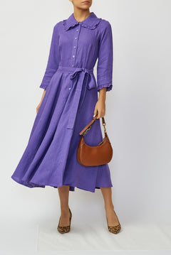 Linen Midi Shirt Dress, Purple