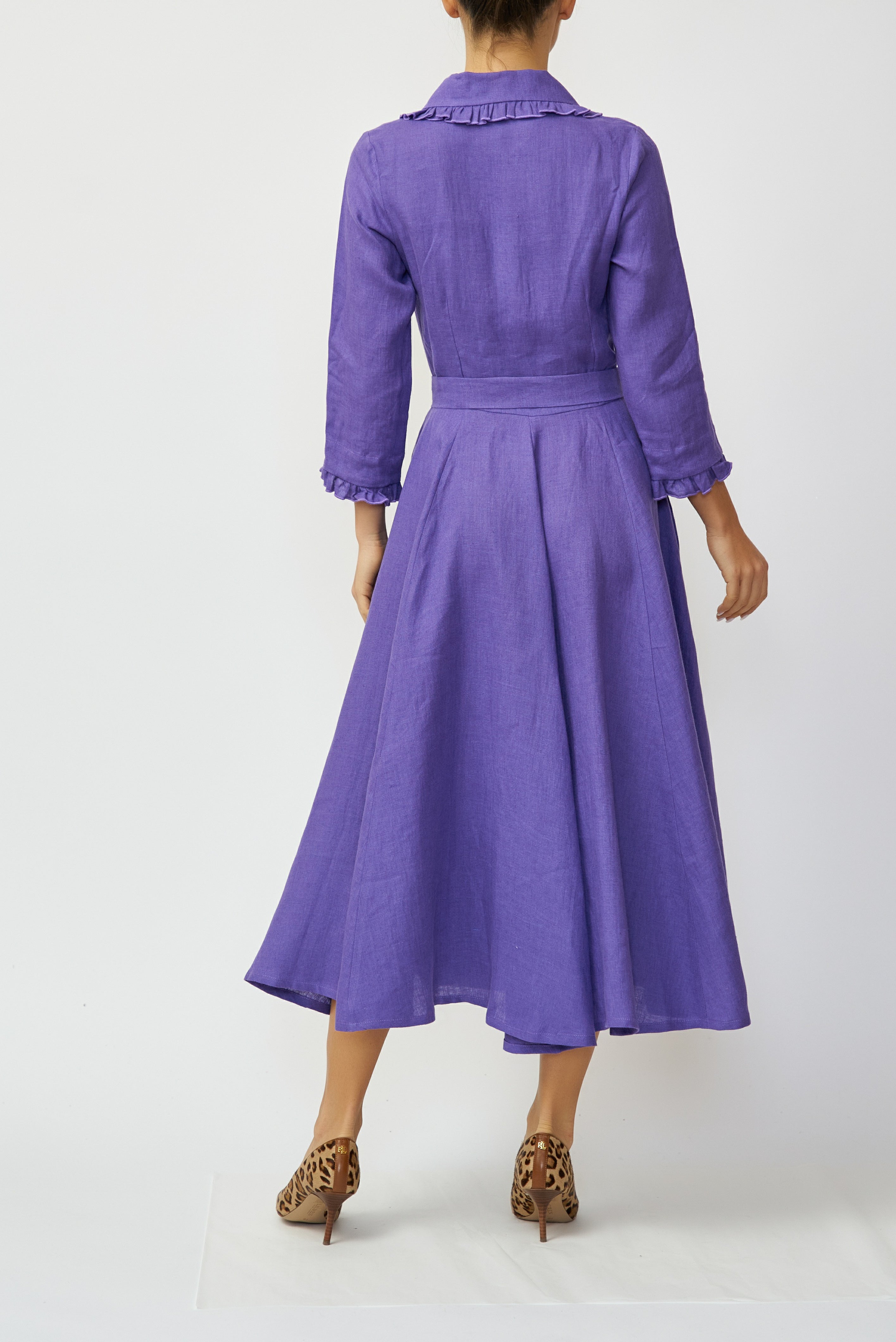Linen Midi Shirt Dress, Purple