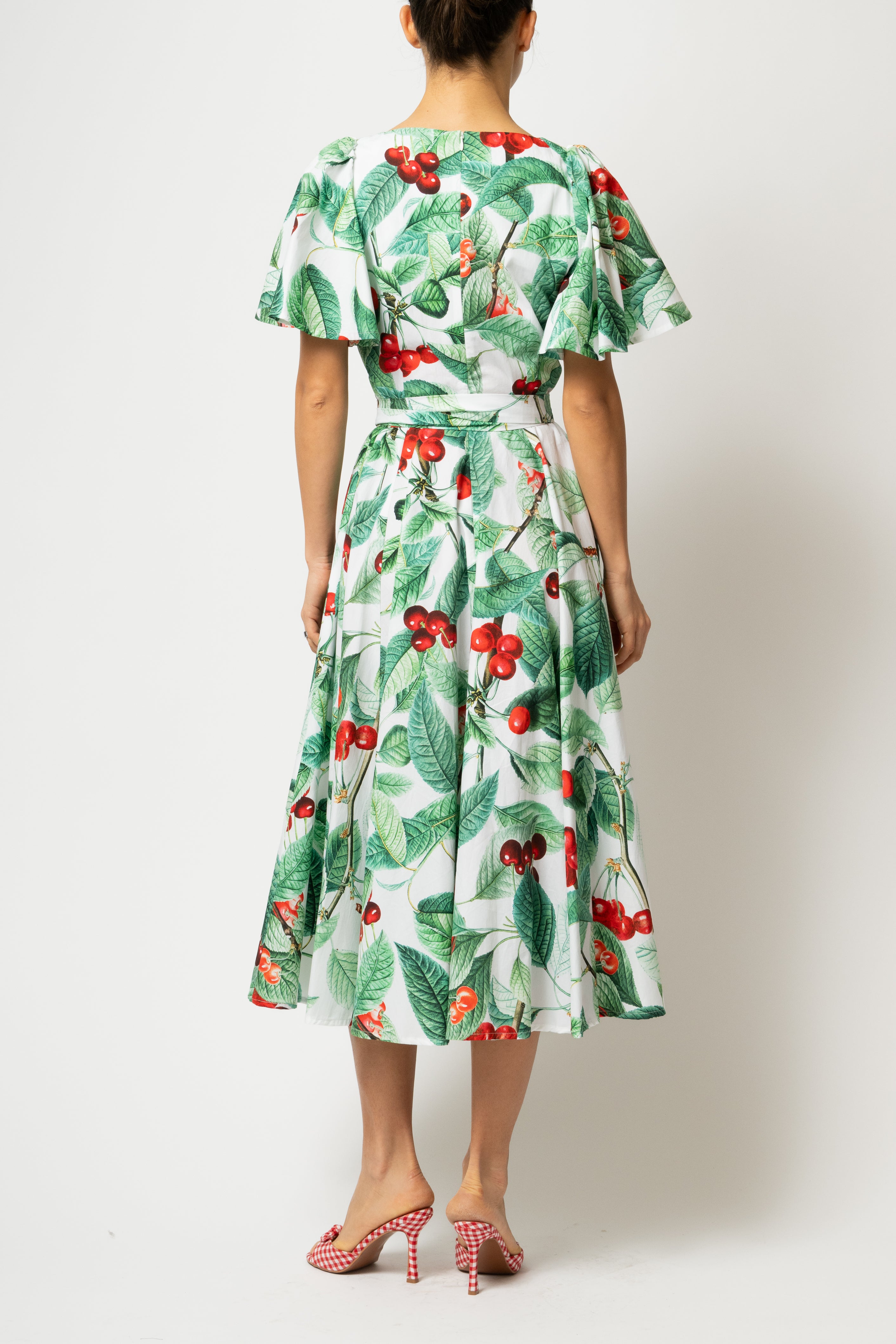 Rochie Midi Clos, cu Decolteu Patrat, din Bumbac cu Cirese