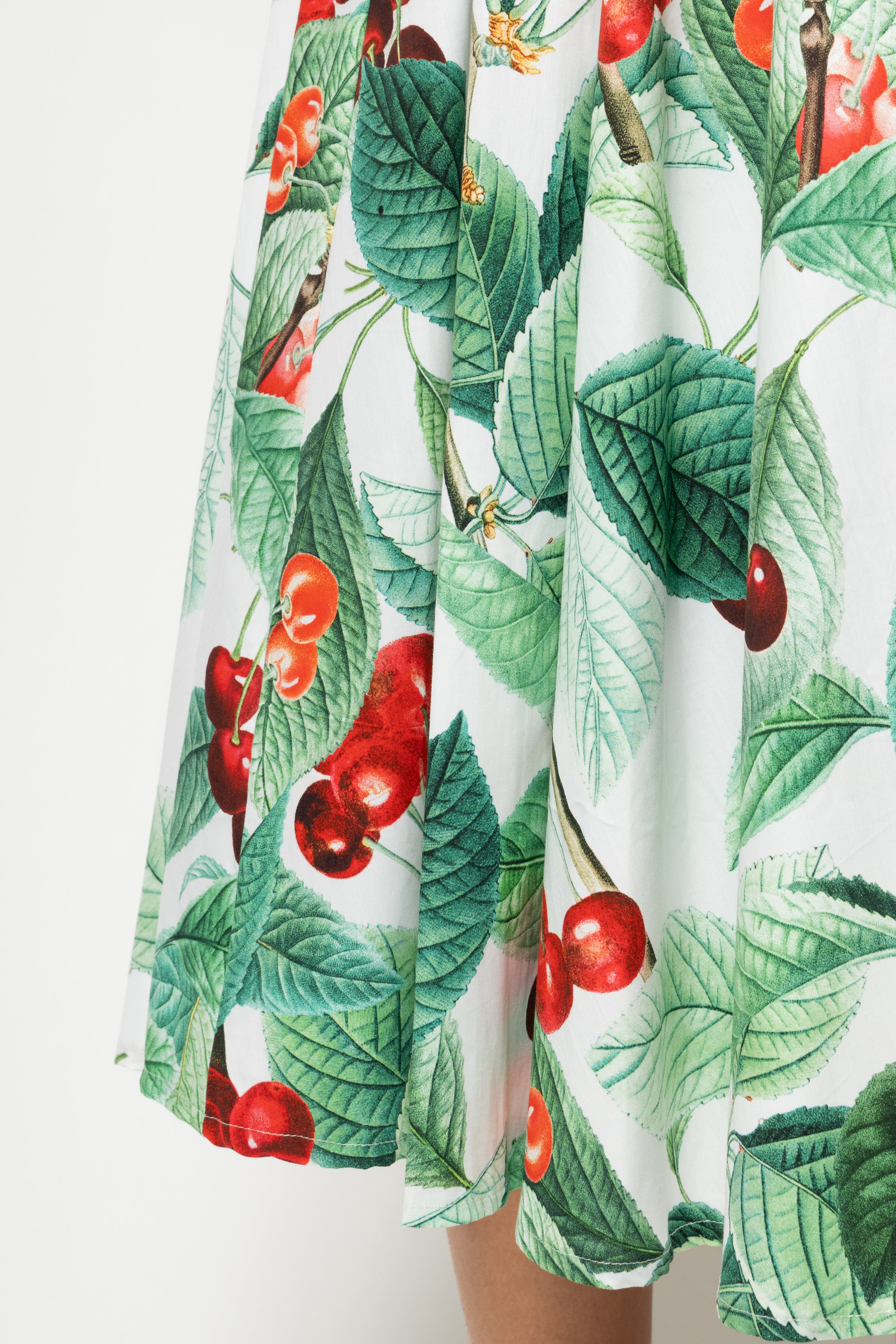 Rochie Midi Clos, cu Decolteu Patrat, din Bumbac cu Cirese