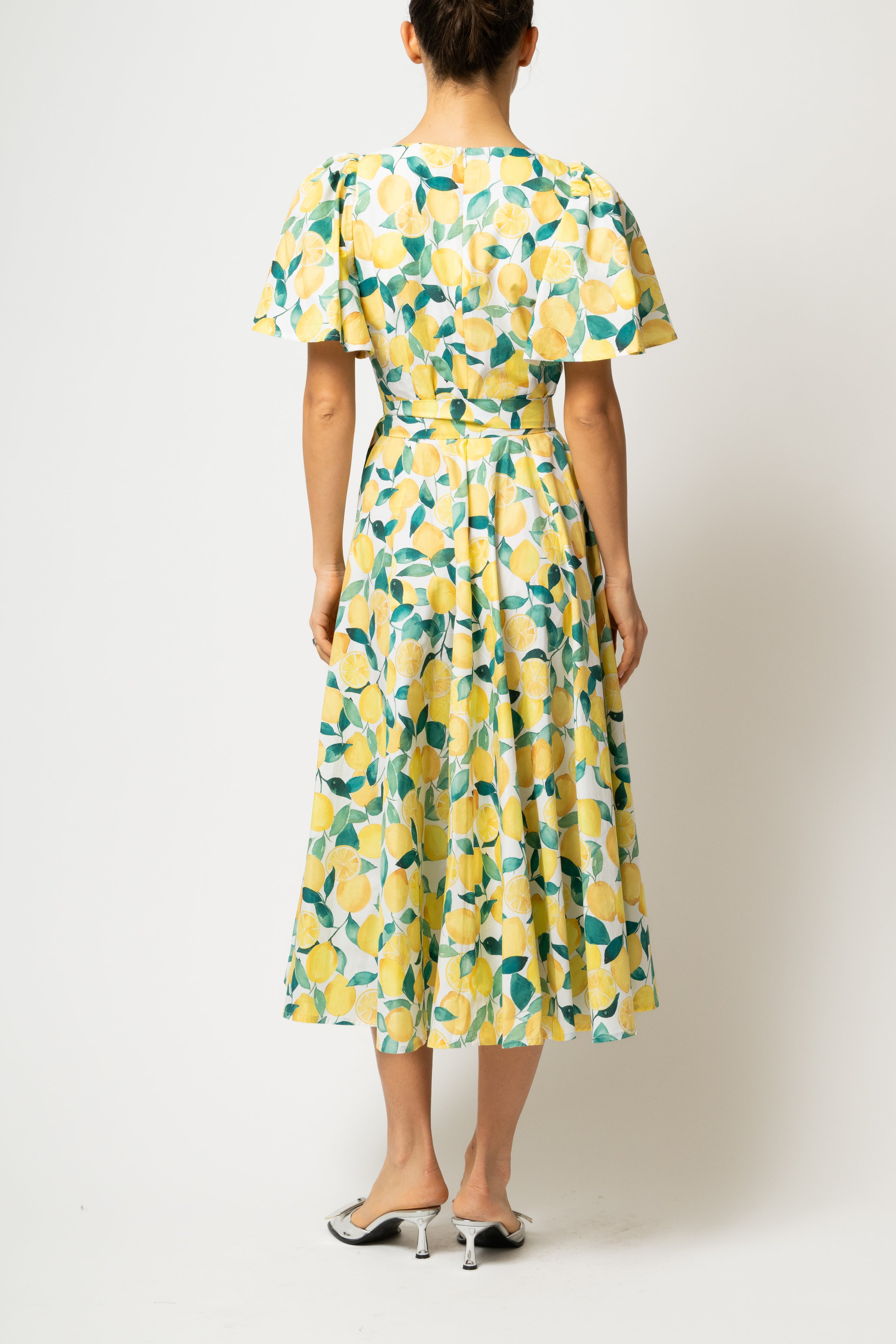 Rochie Midi Clos, cu Decolteu Patrat, din Bumbac cu Lamai