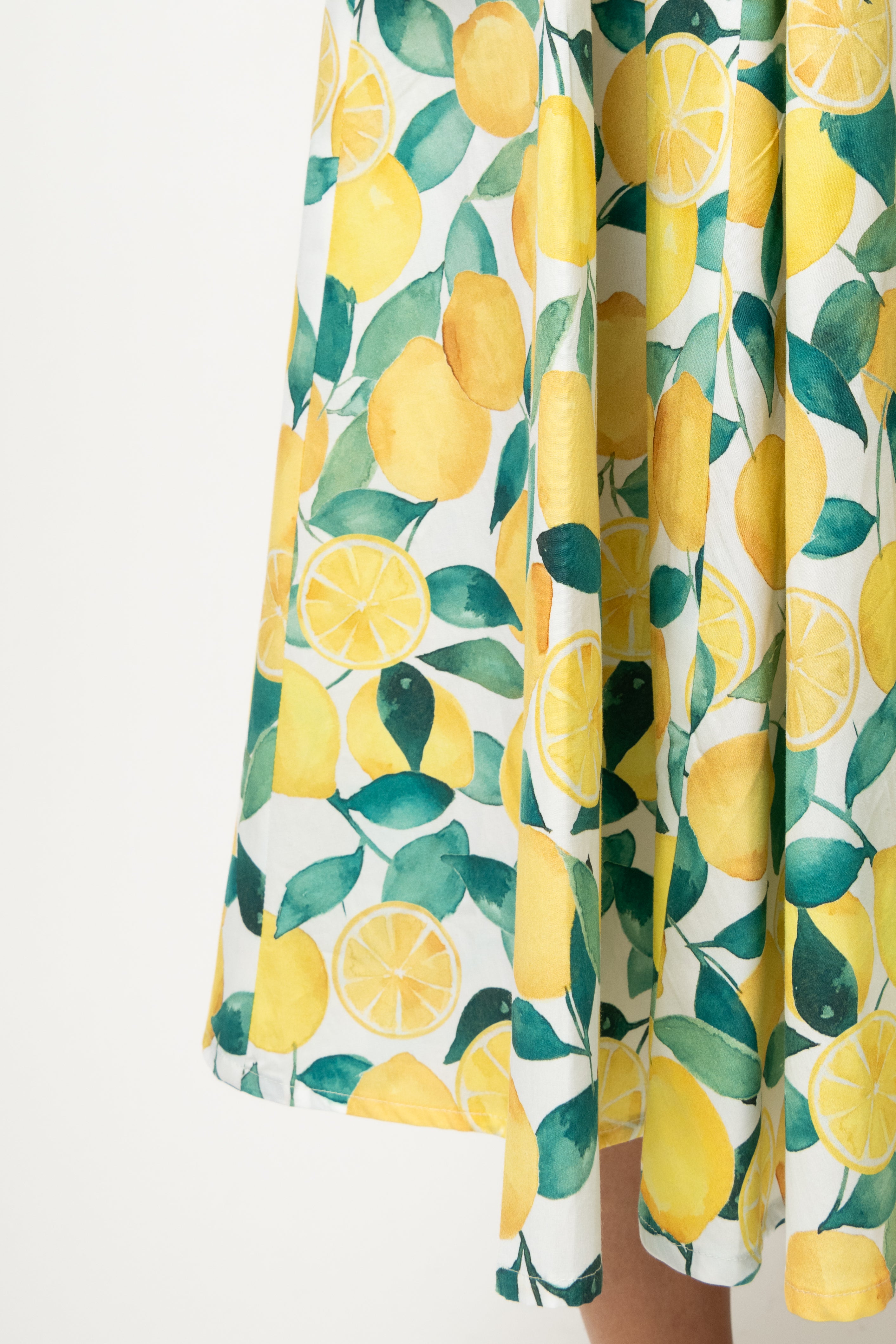 Rochie Midi Clos, cu Decolteu Patrat, din Bumbac cu Lamai
