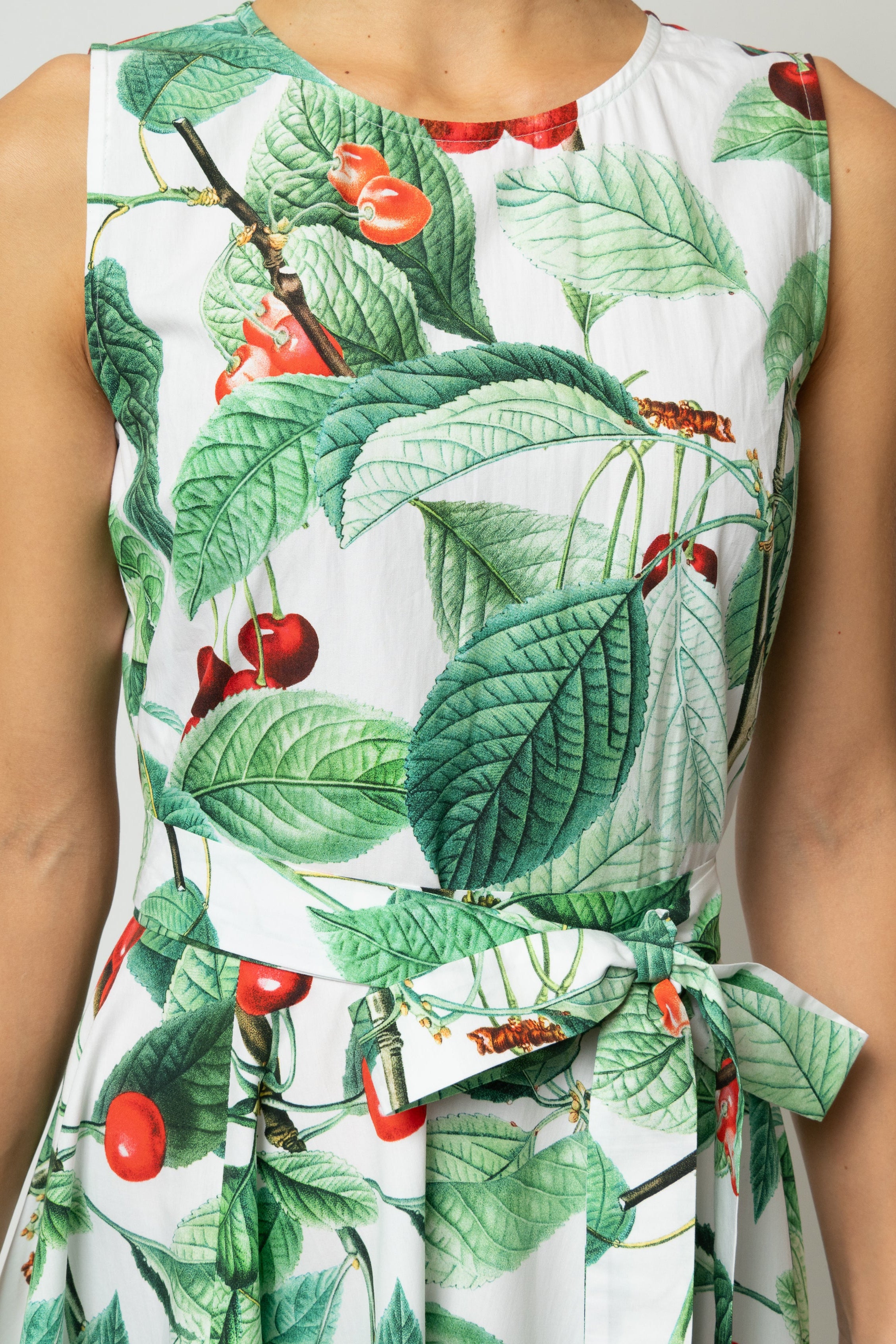 Rochie Midi cu Imprimeu de Cirese Mari, din Bumbac