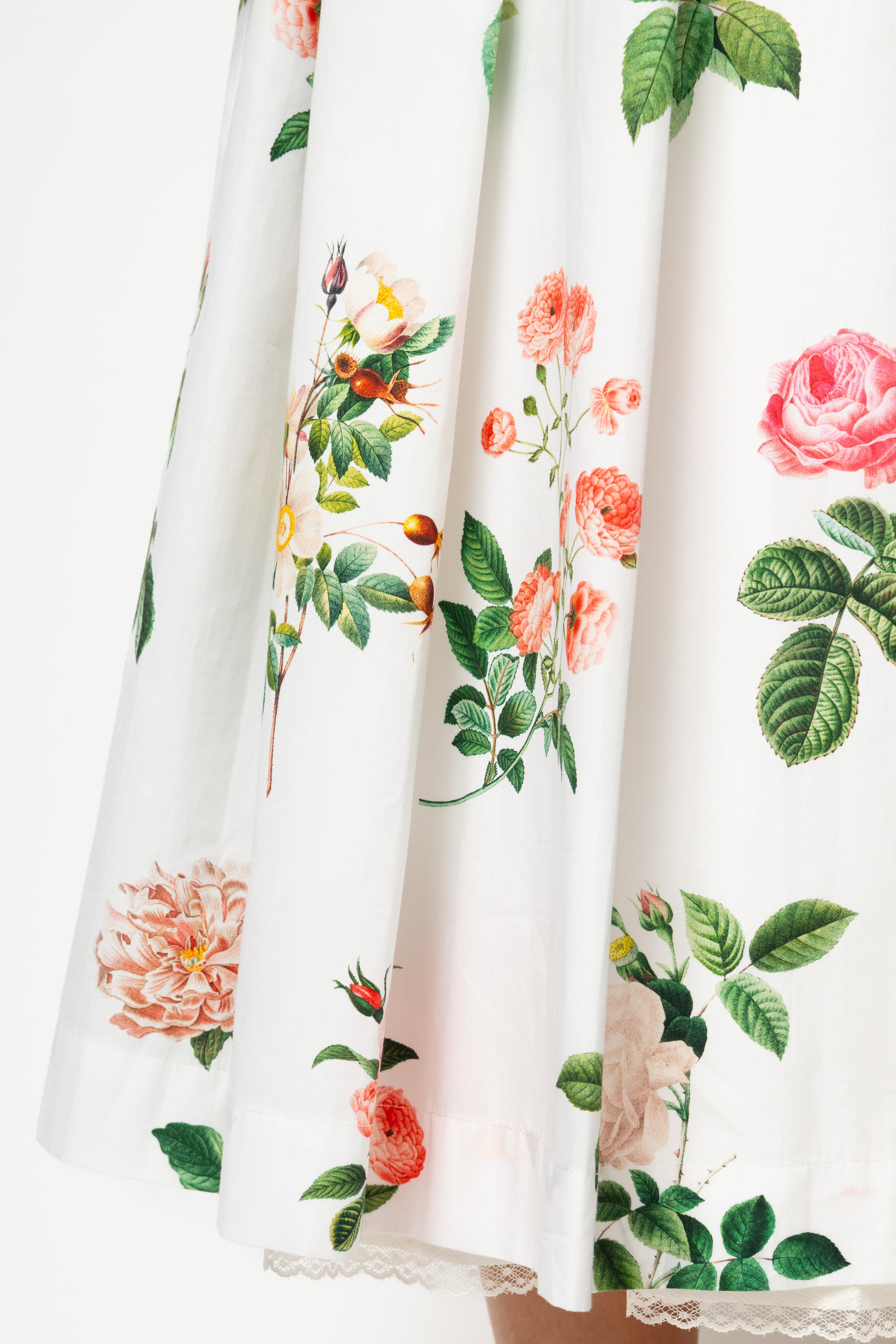 Rochie Midi cu Aripioare si Imprimeu de Trandafiri Roz, din Bumbac