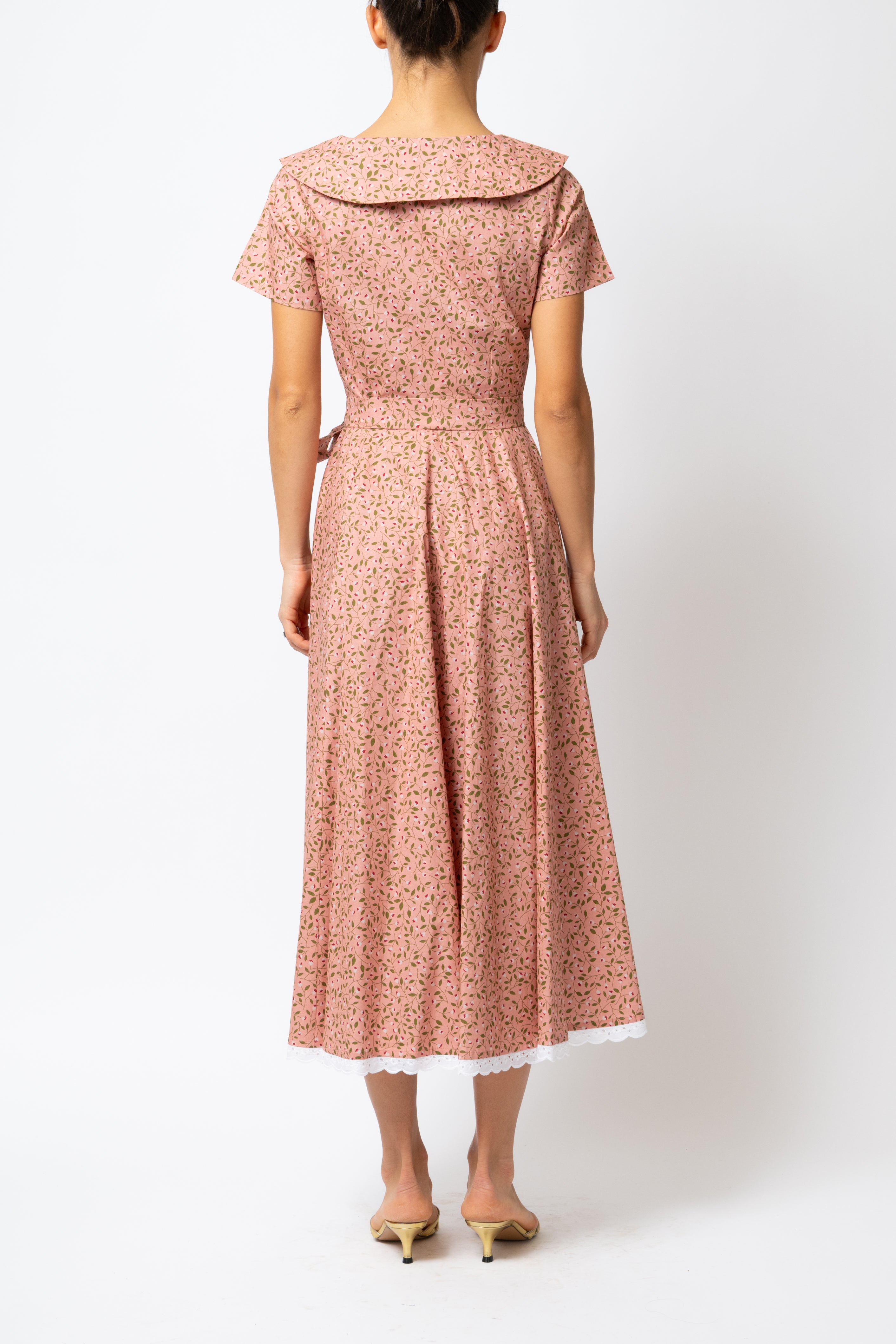 Rochie Camasa Midi cu Guler in V, din Bumbac Roz Somon