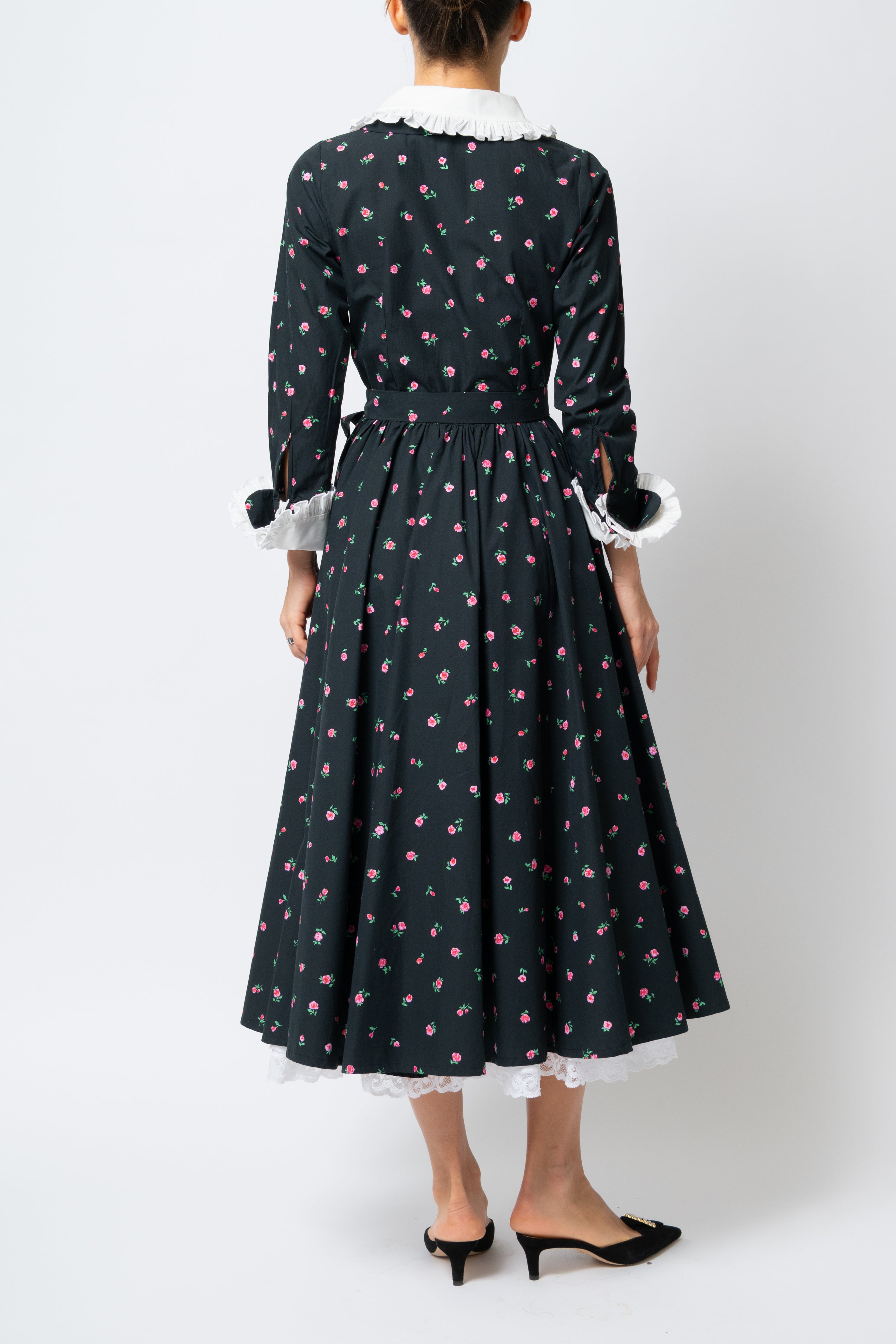 Rochie Camasa Midi cu Imprimeu de Trandafiri mici, din Bumbac