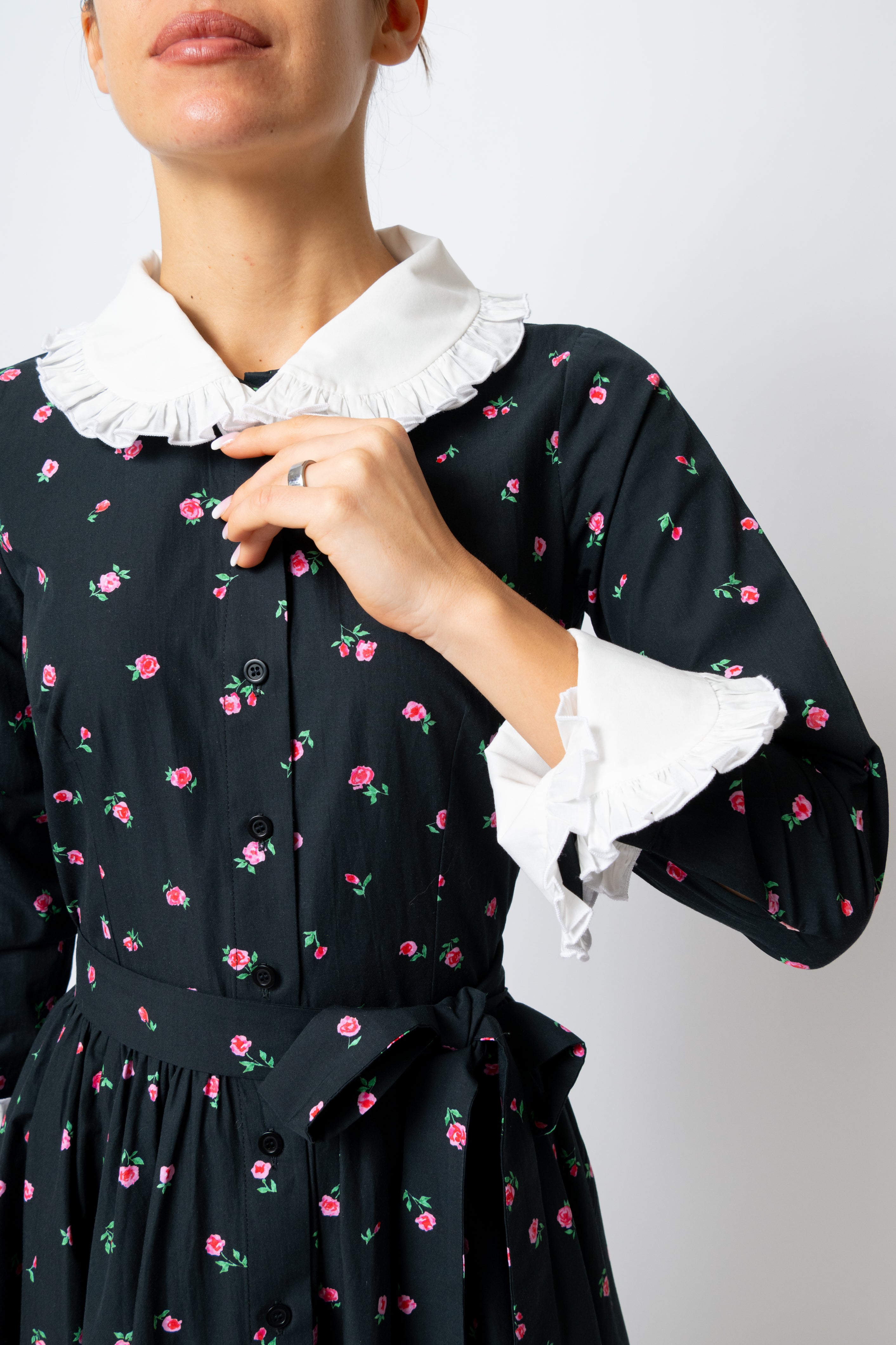 Rochie Camasa Midi cu Imprimeu de Trandafiri mici, din Bumbac