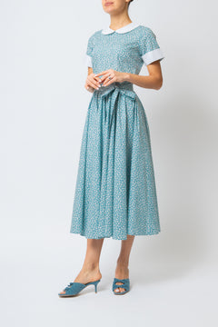 Rochie Midi cu Maneci Scurte, din Bumbac, Bleu Deschis