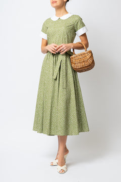 Rochie Midi cu Maneci Scurte, din Bumbac, Verde Olive