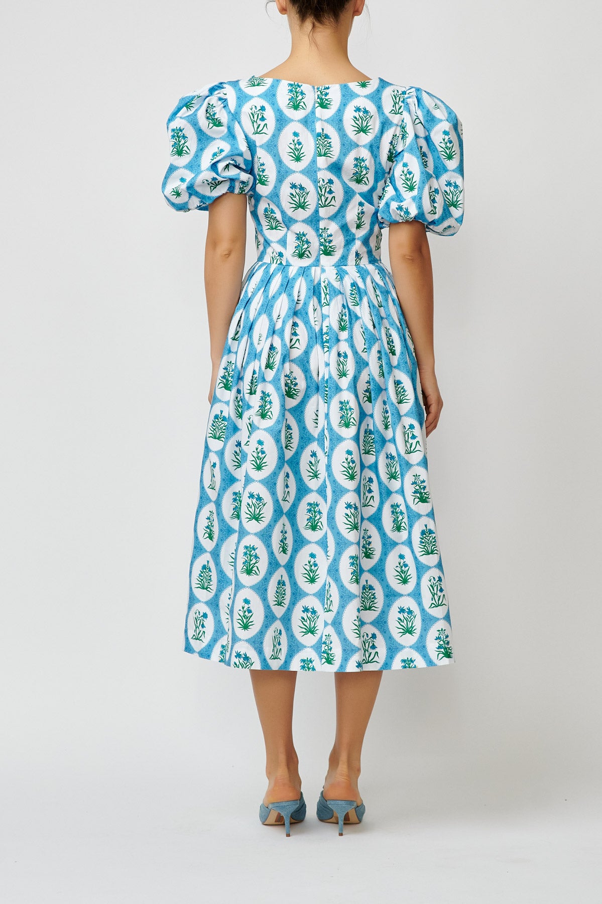 Rochie Midi cu Imprimeu Aman din Bumbac, Bleu