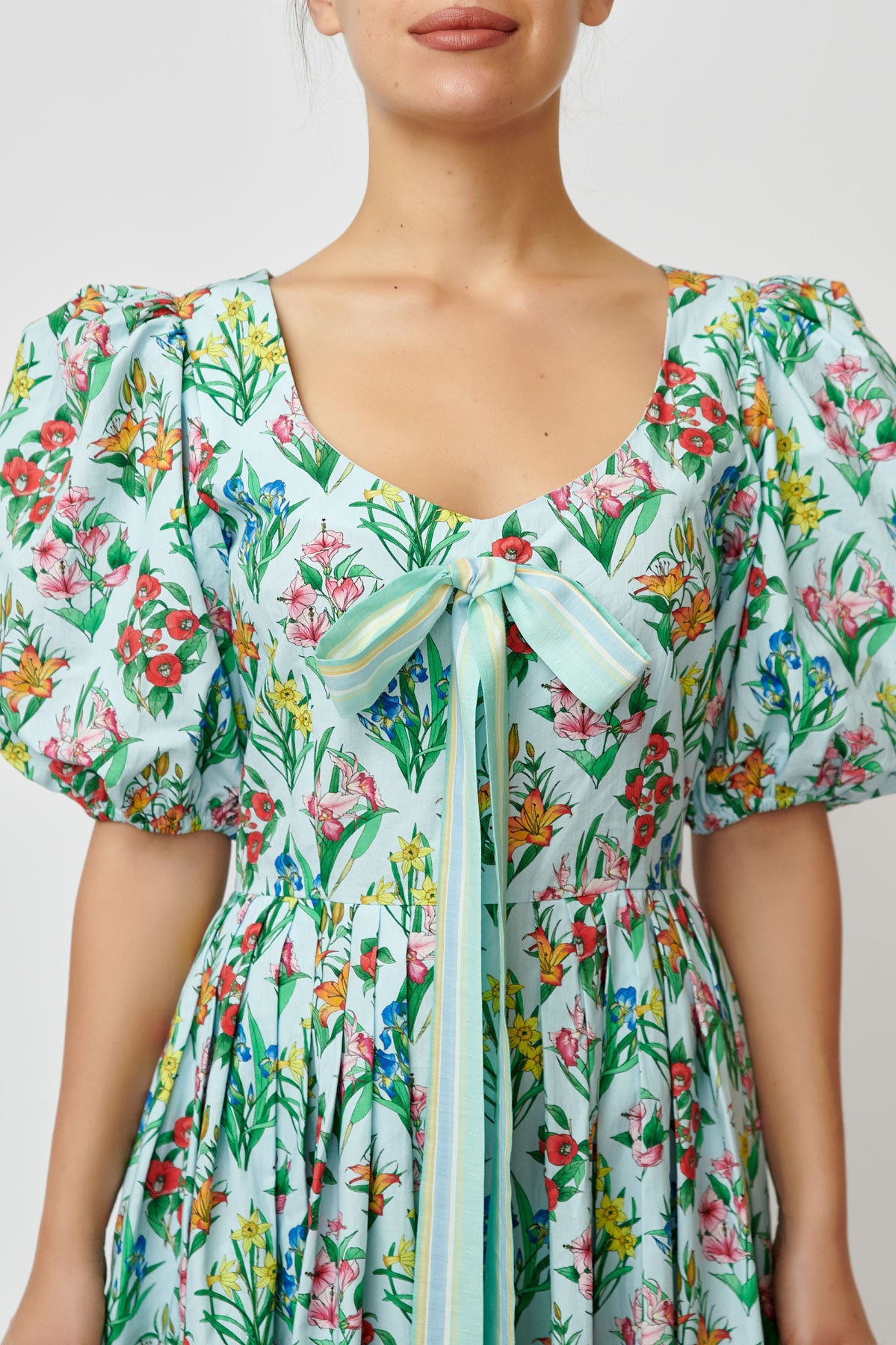 Rochie Midi cu Imprimeu Multicolor din Bumbac, Bleu