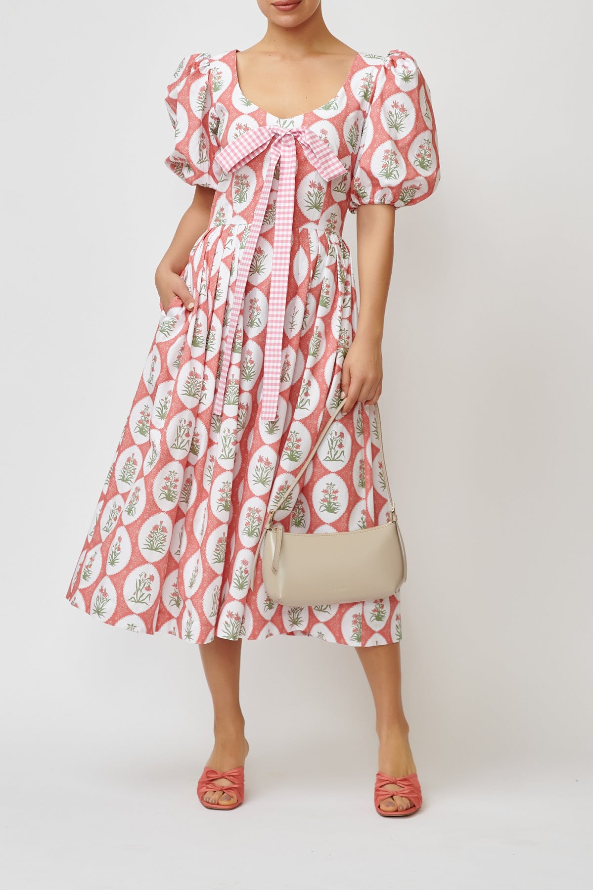 Aman Print Cotton Midi Dress, Pink