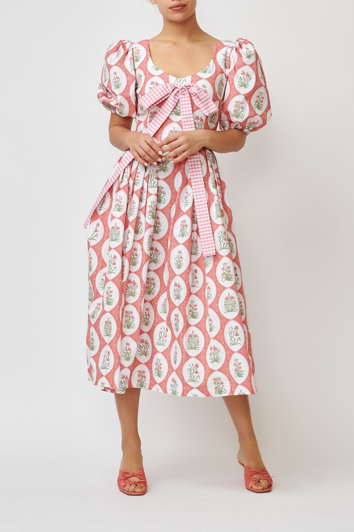 Aman Print Cotton Midi Dress, Pink