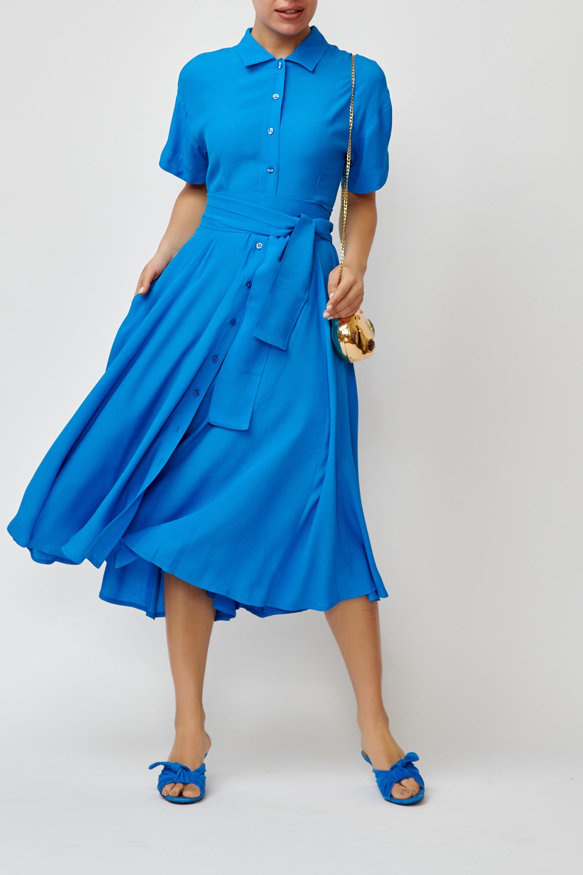 Viscose Midi Shirt Dress, Blue