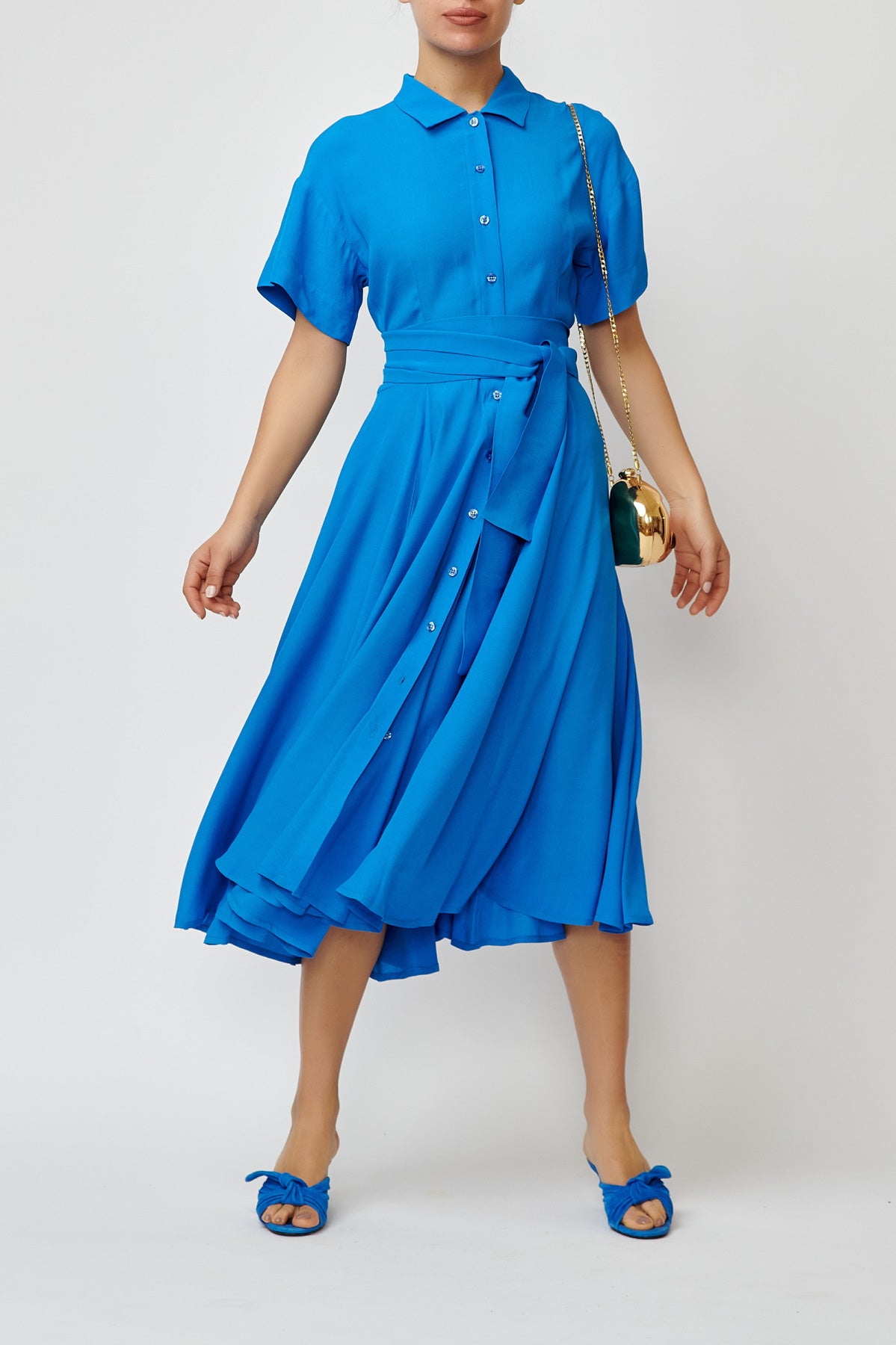 Viscose Midi Shirt Dress, Blue