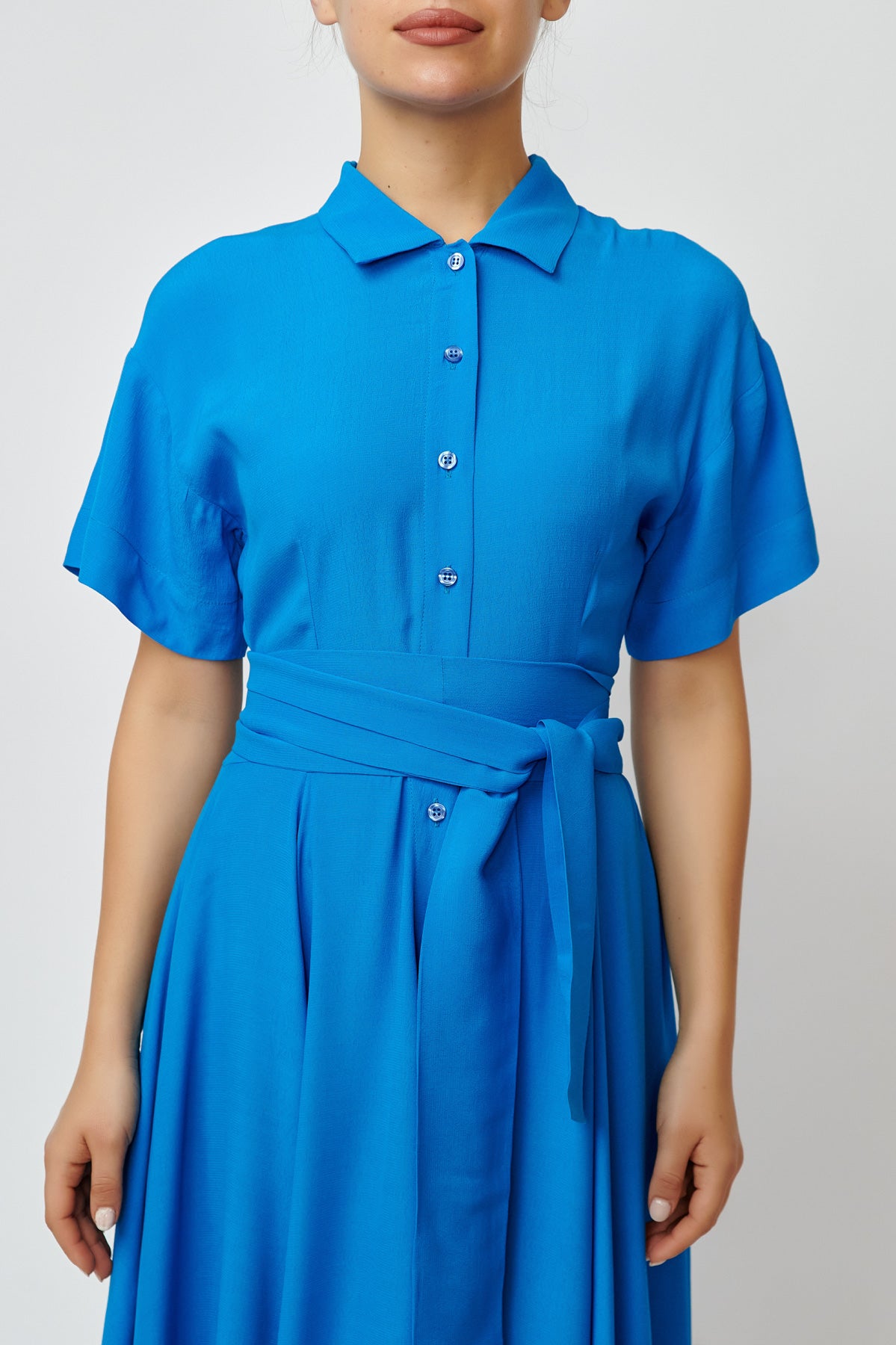 Viscose Midi Shirt Dress, Blue