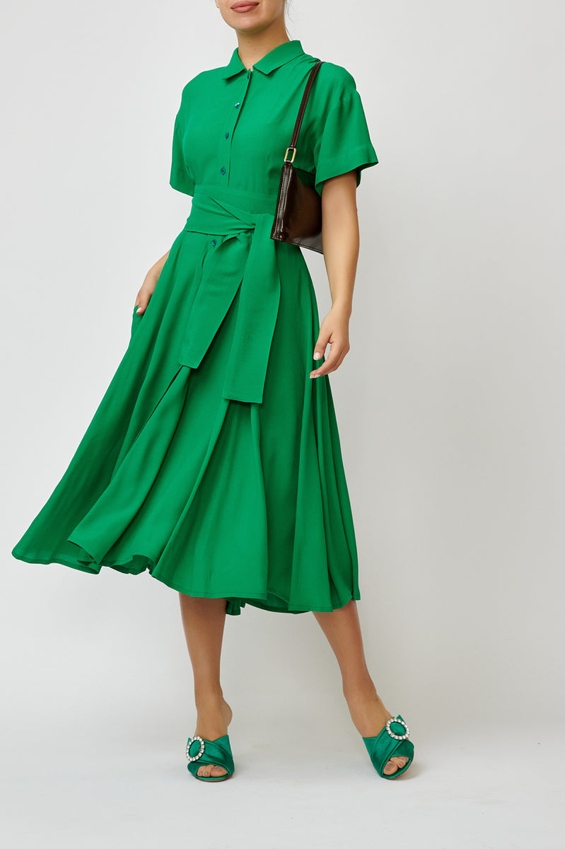 milla emerald green dress Midi Viscose Shirt Dress, emerald green dress casual Women's Formal Dresses - 2 year up closure Lining Size:6 | US