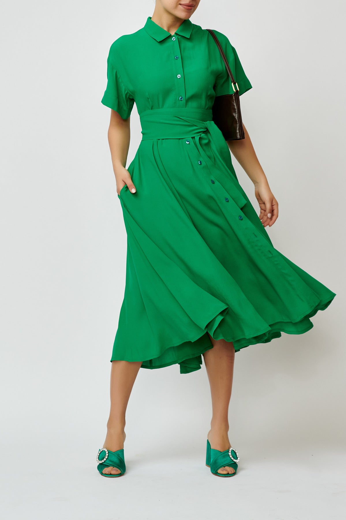 Rochie Camasa Midi din Viscoza, Verde